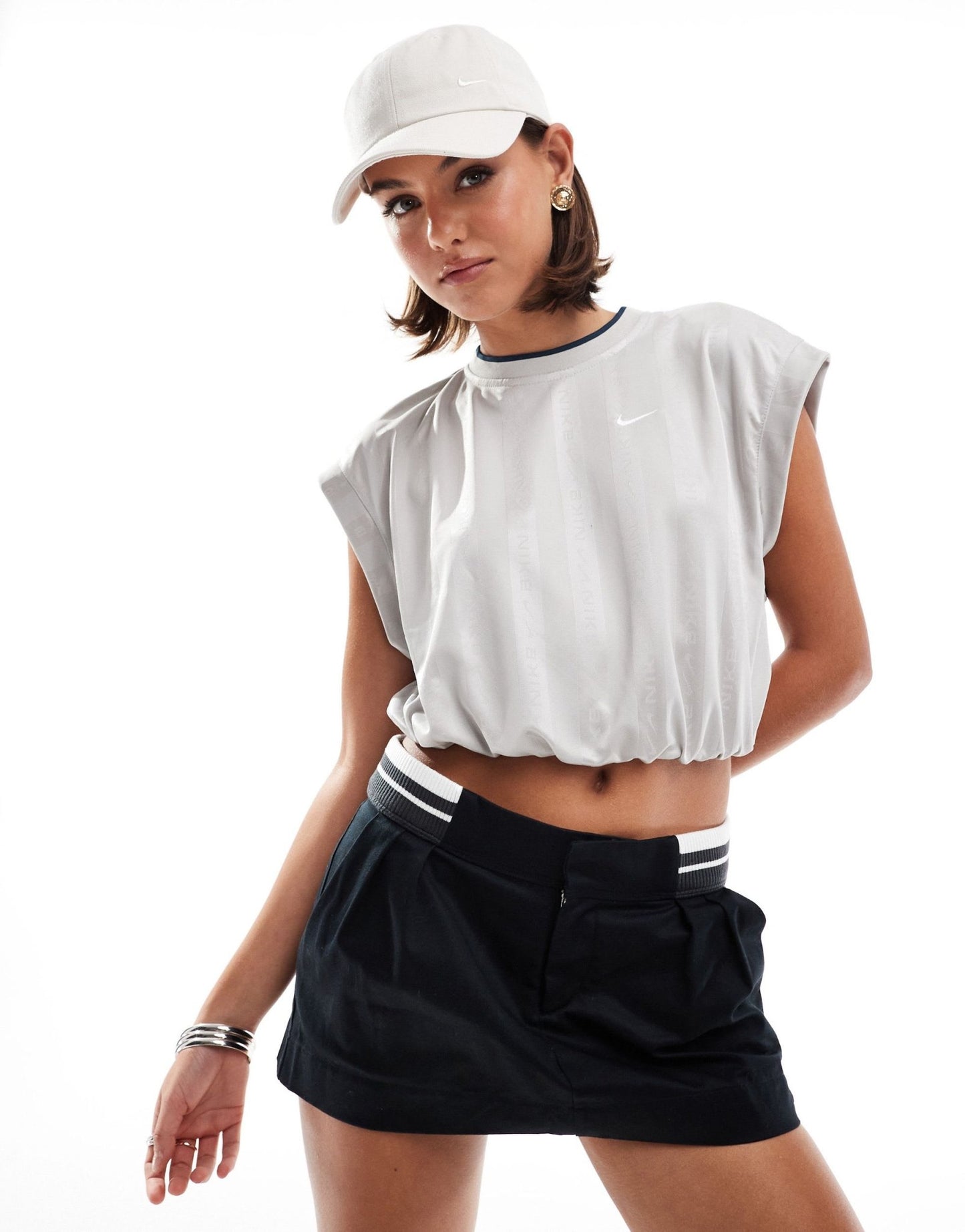 Nike NSW Collection Jacquard cropped jersey top in grey - ASOS Sample Sale