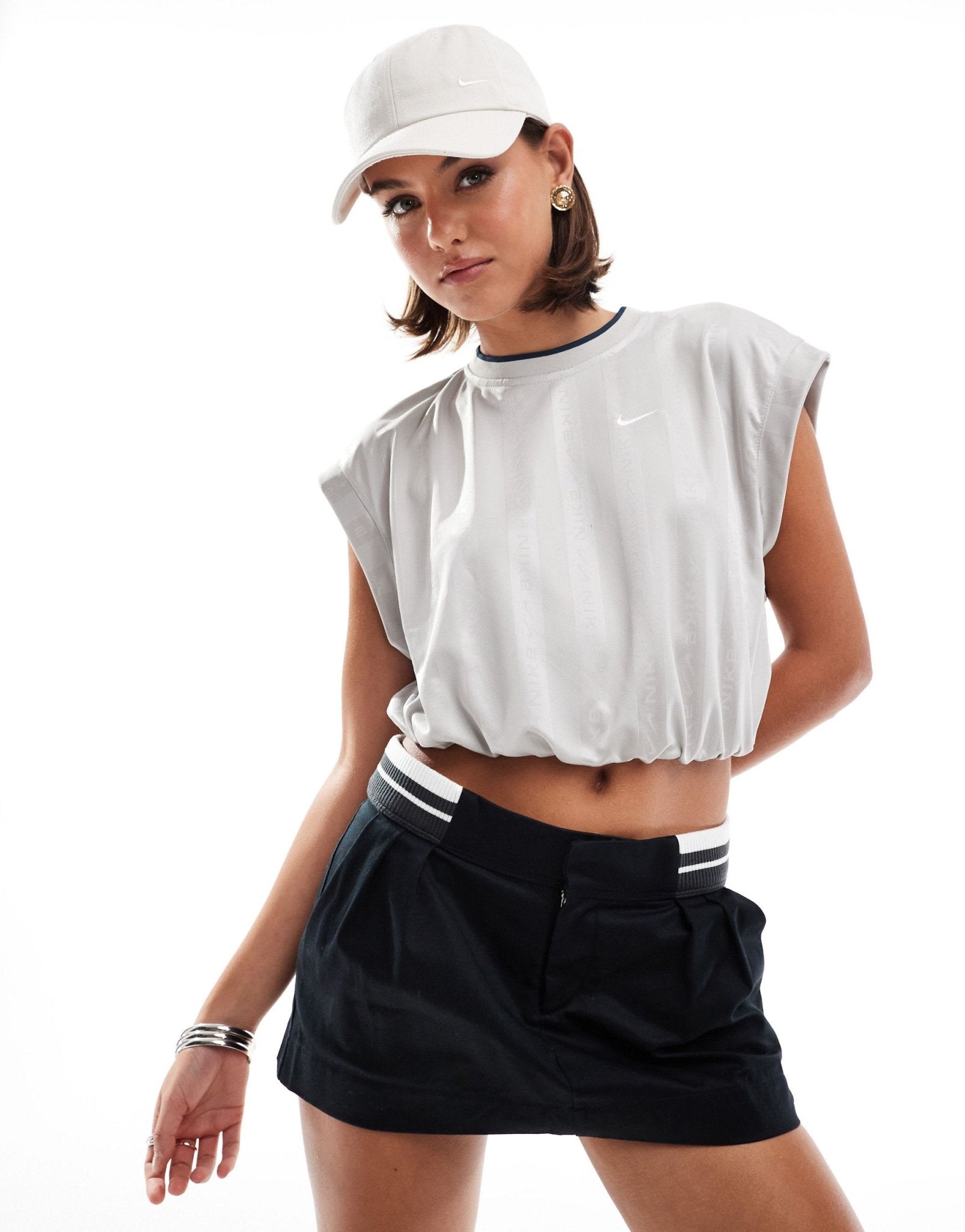 Nike NSW Collection Jacquard cropped jersey top in grey - ASOS Sample Sale