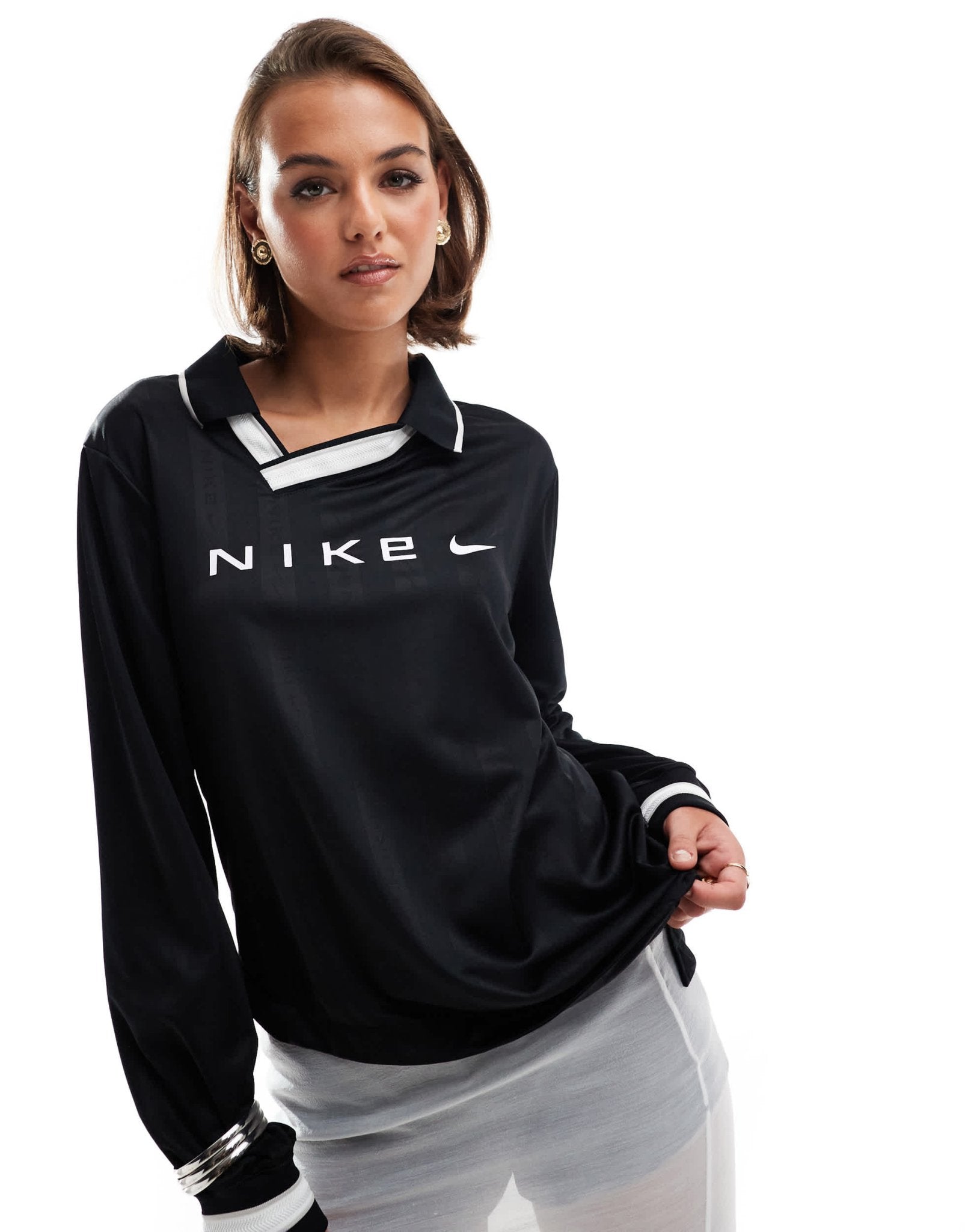 Nike NSW Collection Jacquard long sleeve jersey top in black - ASOS Sample Sale