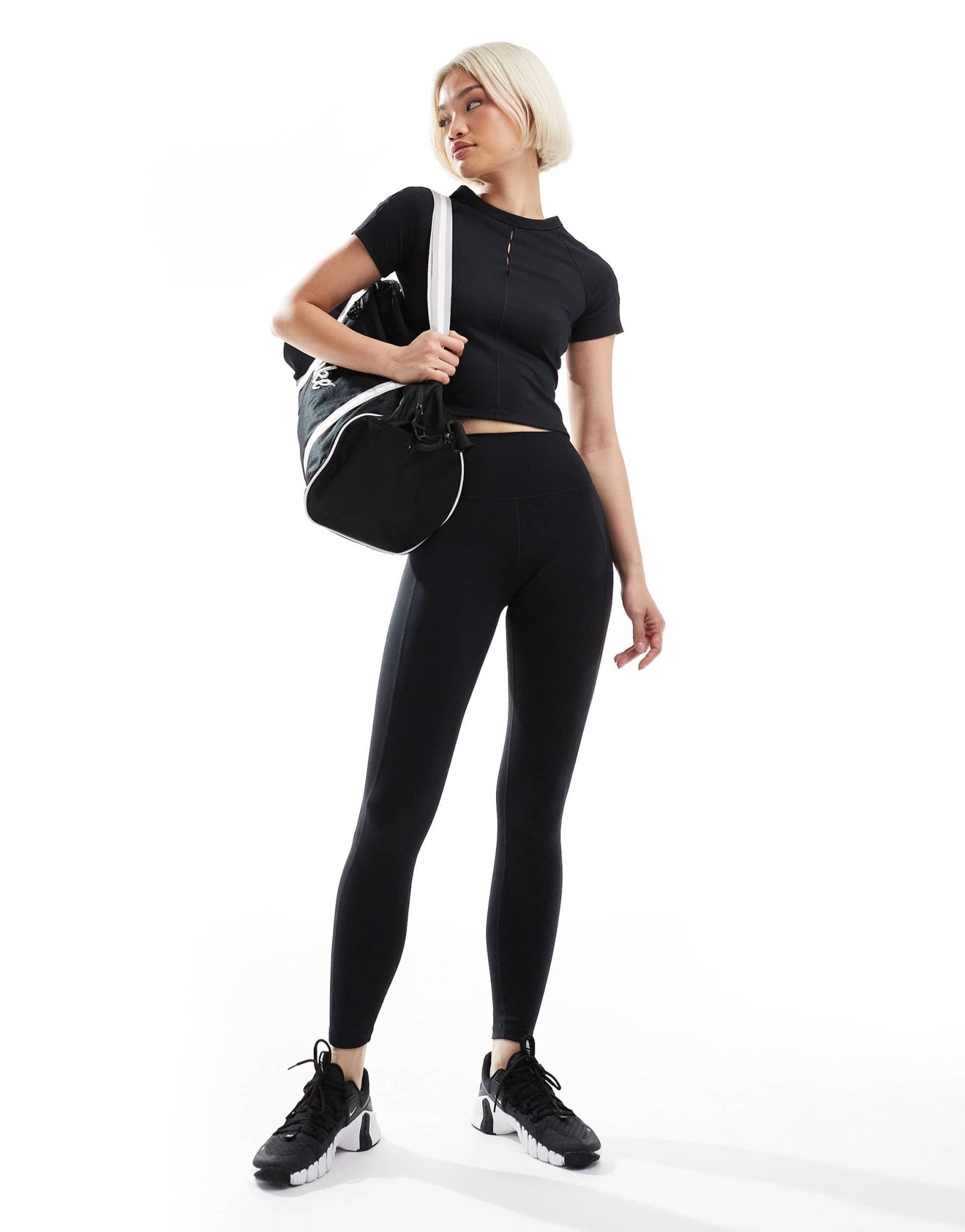 Nike One Training Dri-FIT key hole fitted t-shirt in black - ASOS Sample Sale