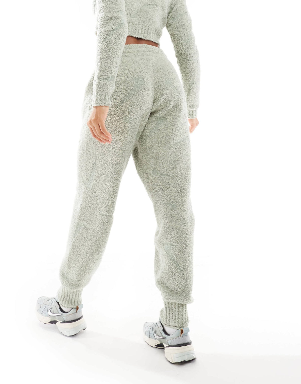 Nike Phoenix Boucle all over print swoosh high-waisted joggers in light green - ASOS Sample Sale