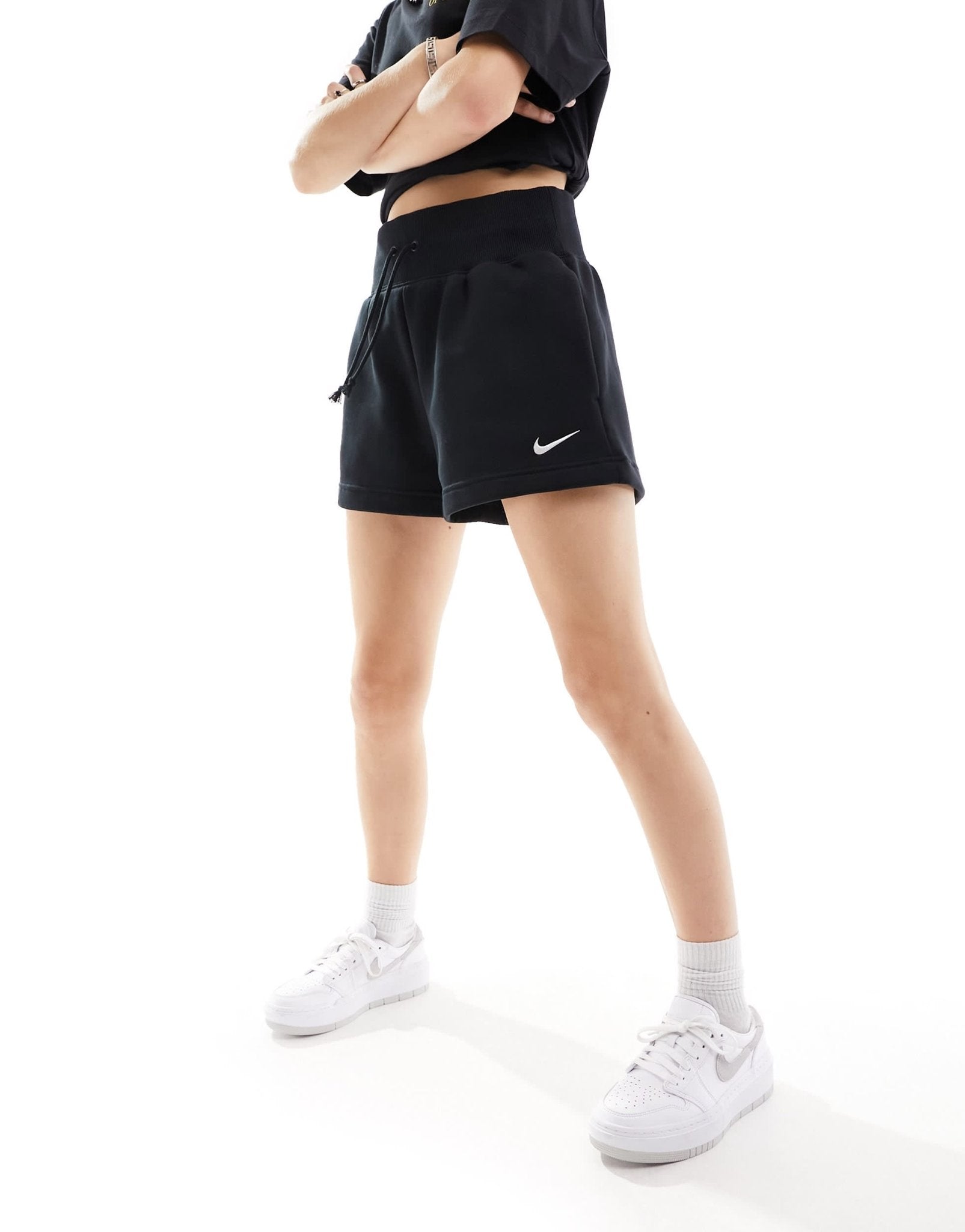 Nike Phoenix Fleece high waisted shorts in black - BLACK - ASOS Sample Sale