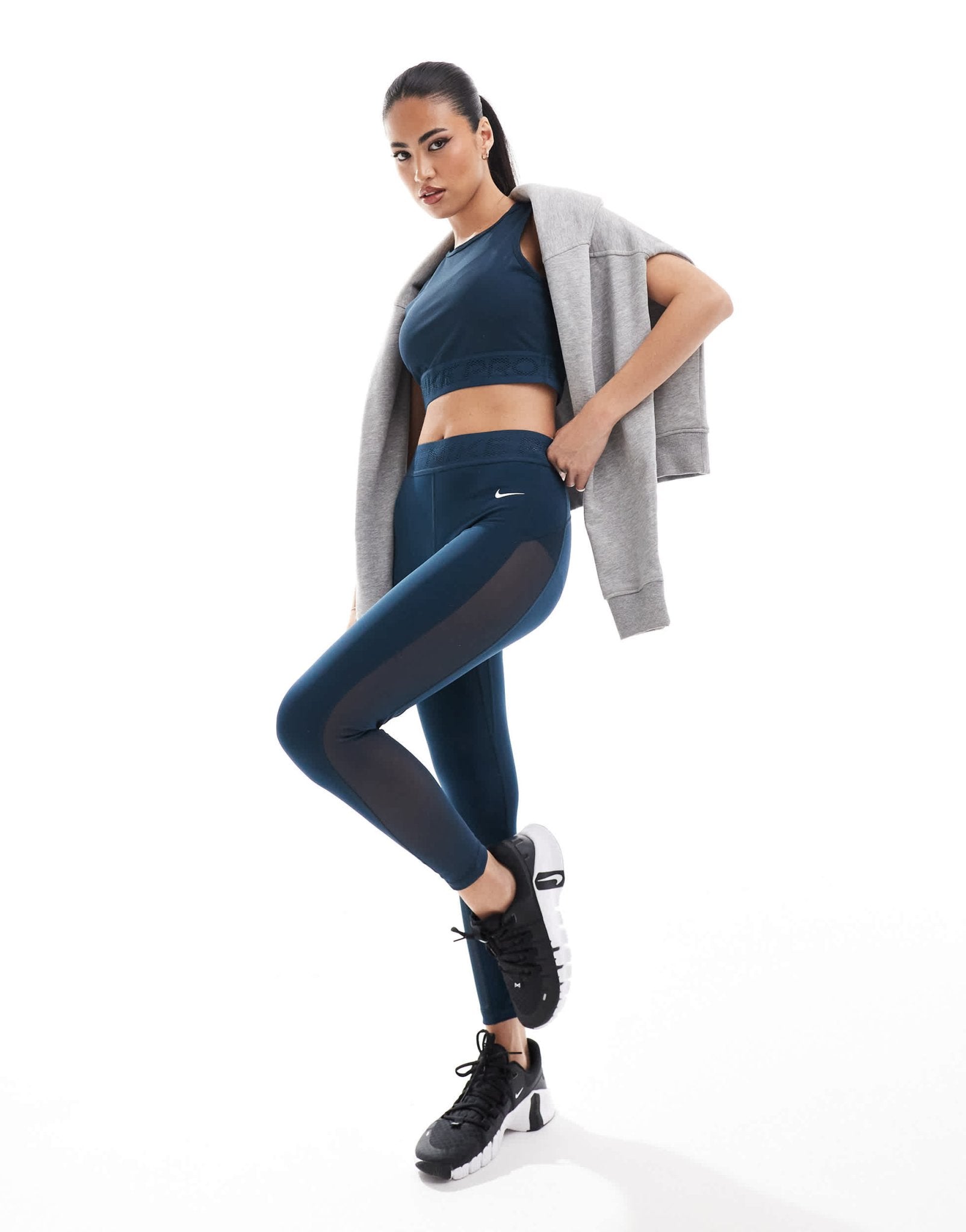 Nike Pro Training mid - rise 7/8 mesh leggings in navy - ASOS Sample Sale