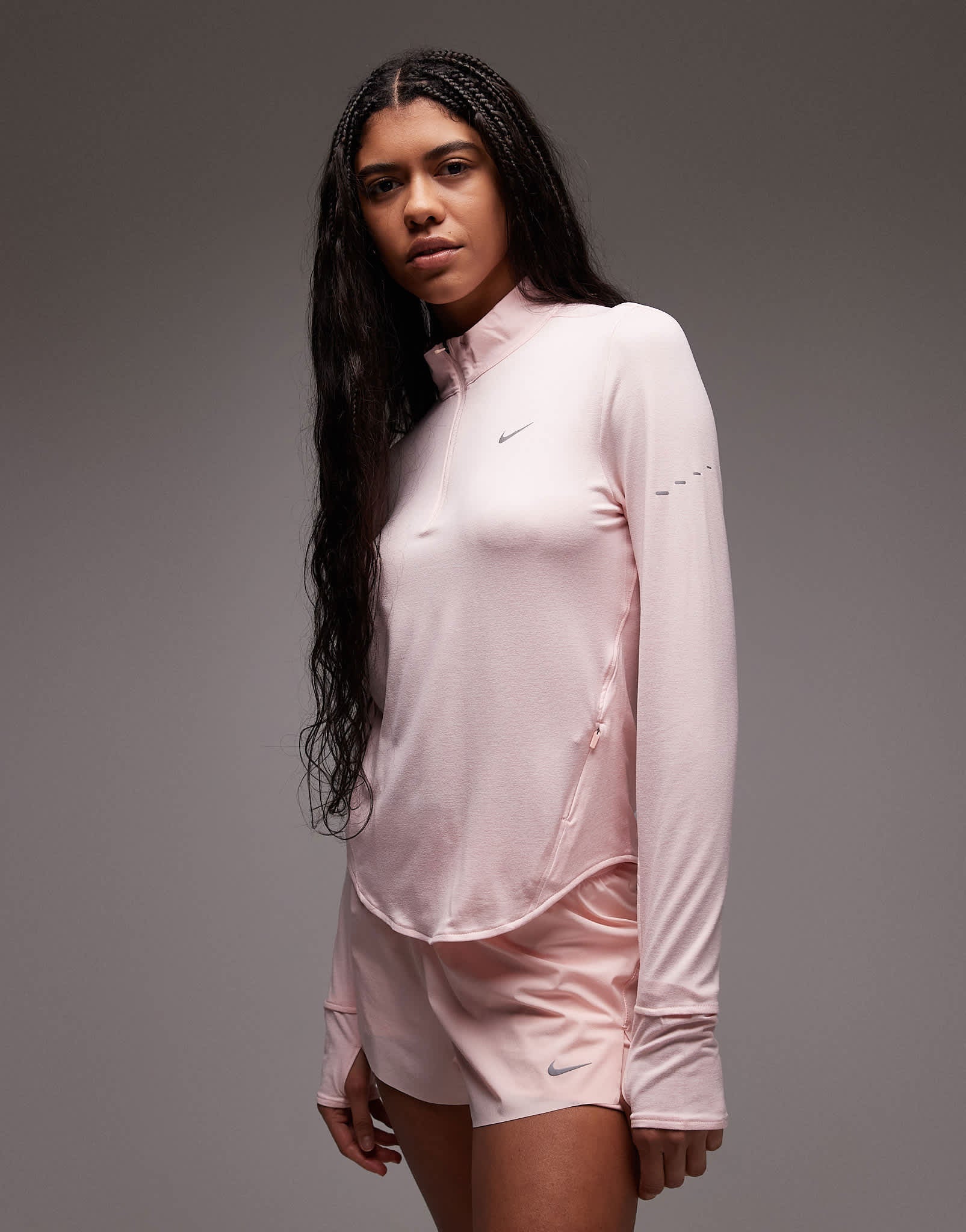Nike Running Swift Dri-FIT half zip long sleeved top in pink - ASOS Sample Sale