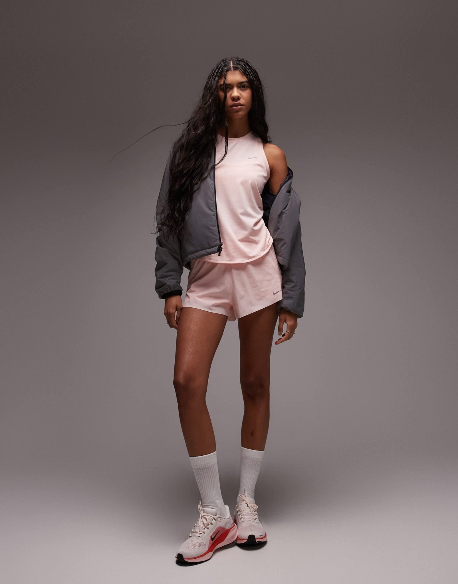 Nike Running Swift Dri-FIT mid rise 3 inch 2 in 1 shorts in pink - ASOS Sample Sale
