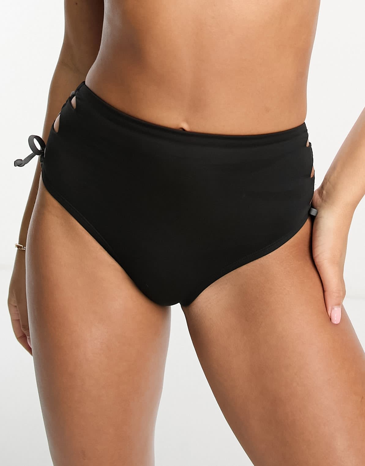 Nike solid lace - up high waist cheeky bikini bottom in black - ASOS Sample Sale