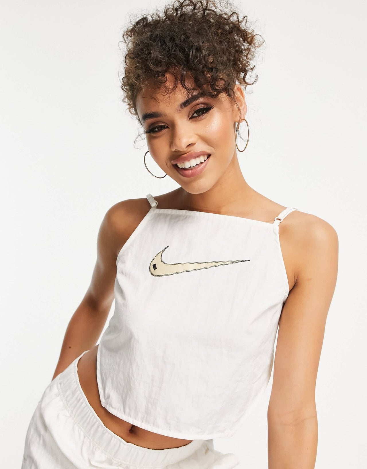 Nike Swoosh cropped ruched backstrap cami top in off white - ASOS Sample Sale