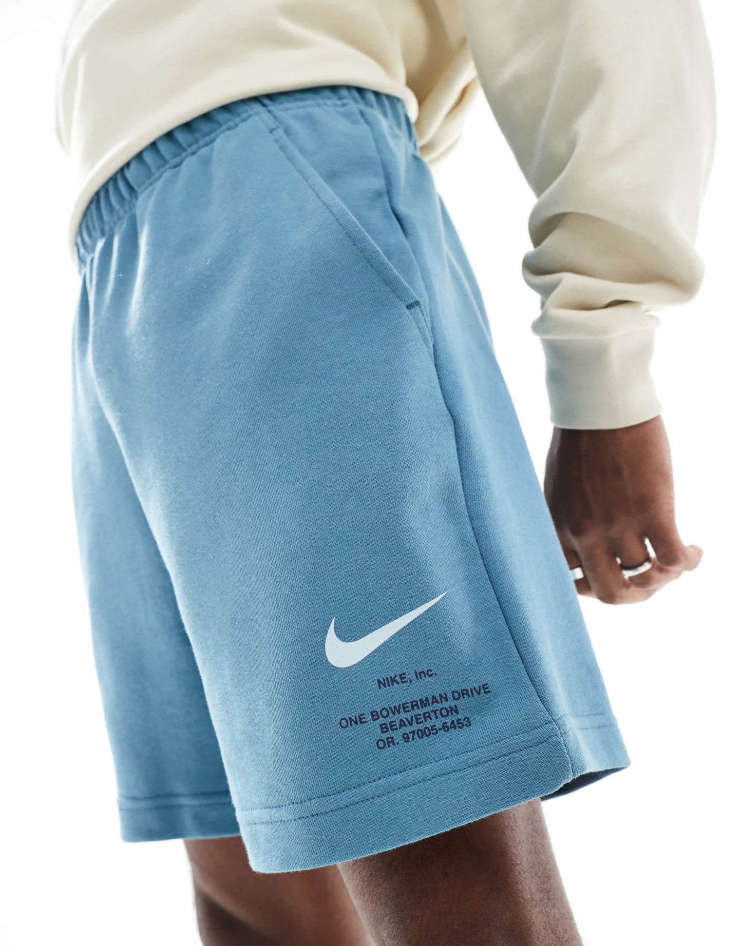 Nike Swoosh graphic shorts in blue - ASOS Sample Sale