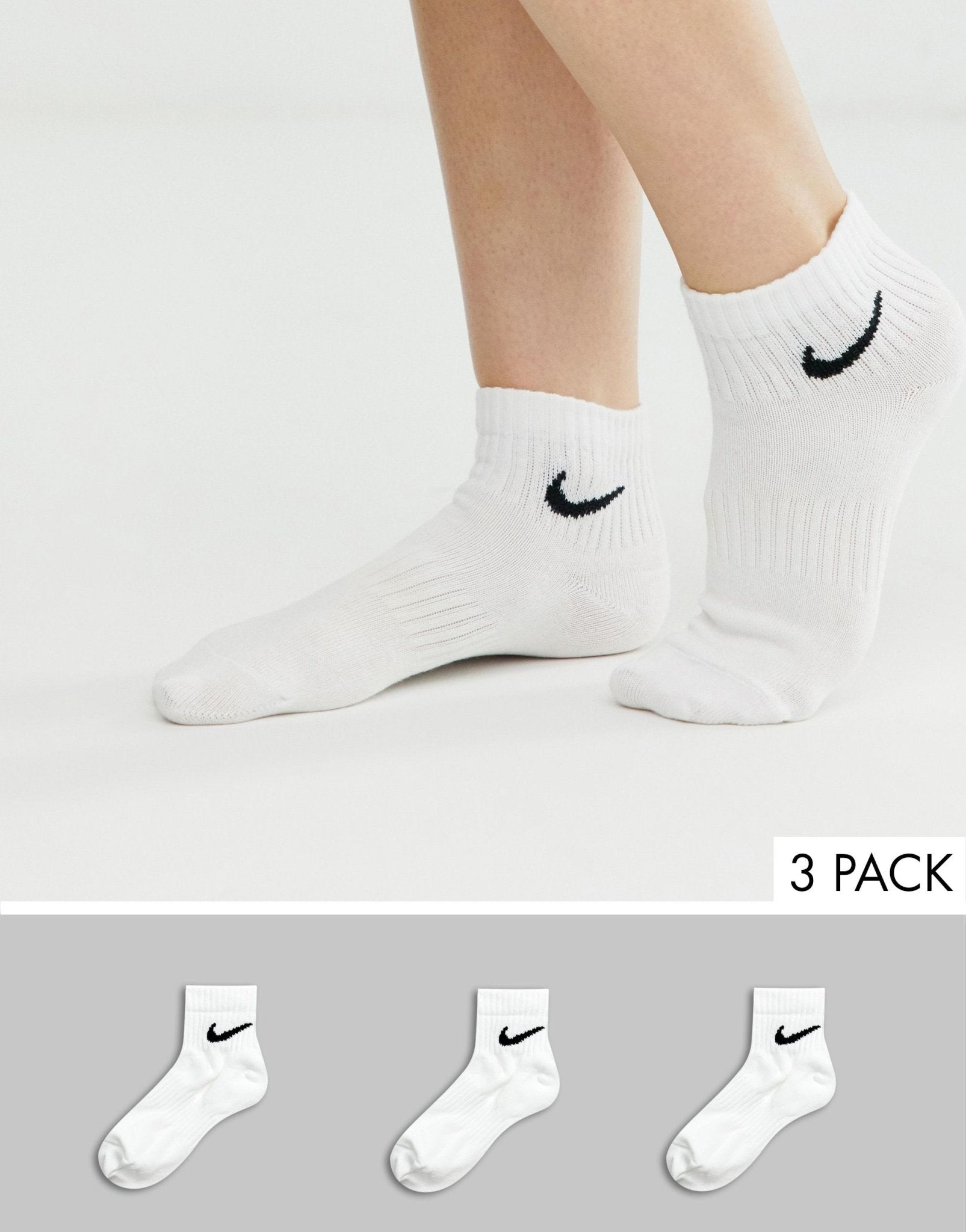 Nike white swoosh logo 3 pack ankle socks - ASOS Sample Sale