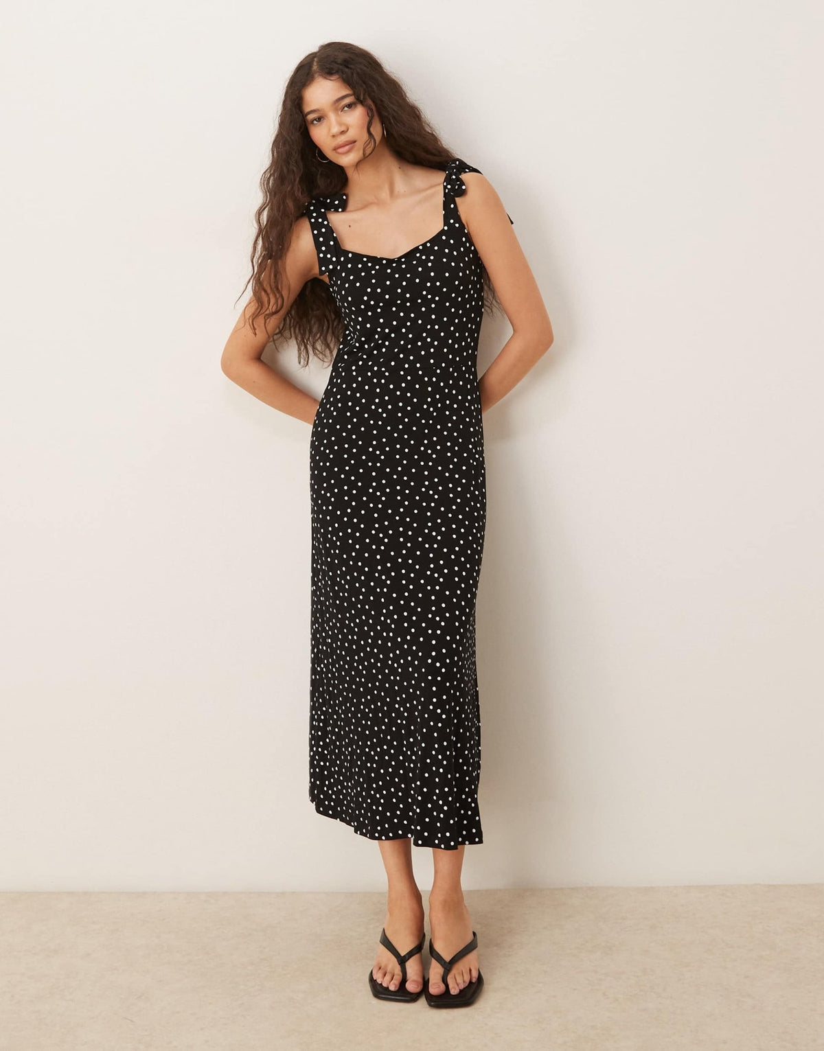 Nobody's Child Adrian tie shoulder midi dress in black and white spot - ASOS Sample Sale