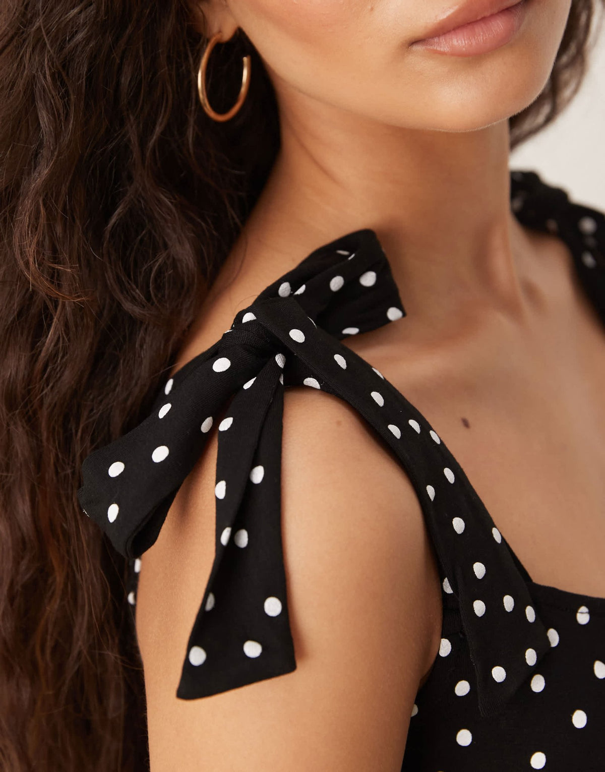 Nobody's Child Adrian tie shoulder midi dress in black and white spot - ASOS Sample Sale