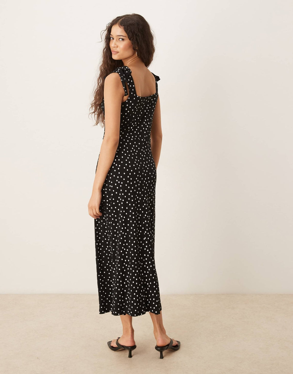 Nobody's Child Adrian tie shoulder midi dress in black and white spot - ASOS Sample Sale