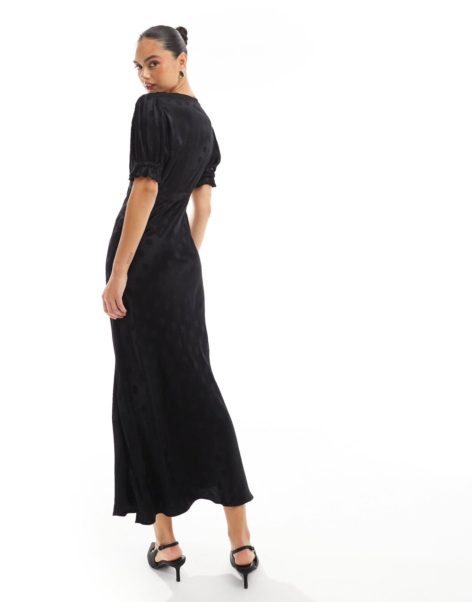 Nobody's Child Angela satin maxi dress with lace detail in black - ASOS Sample Sale