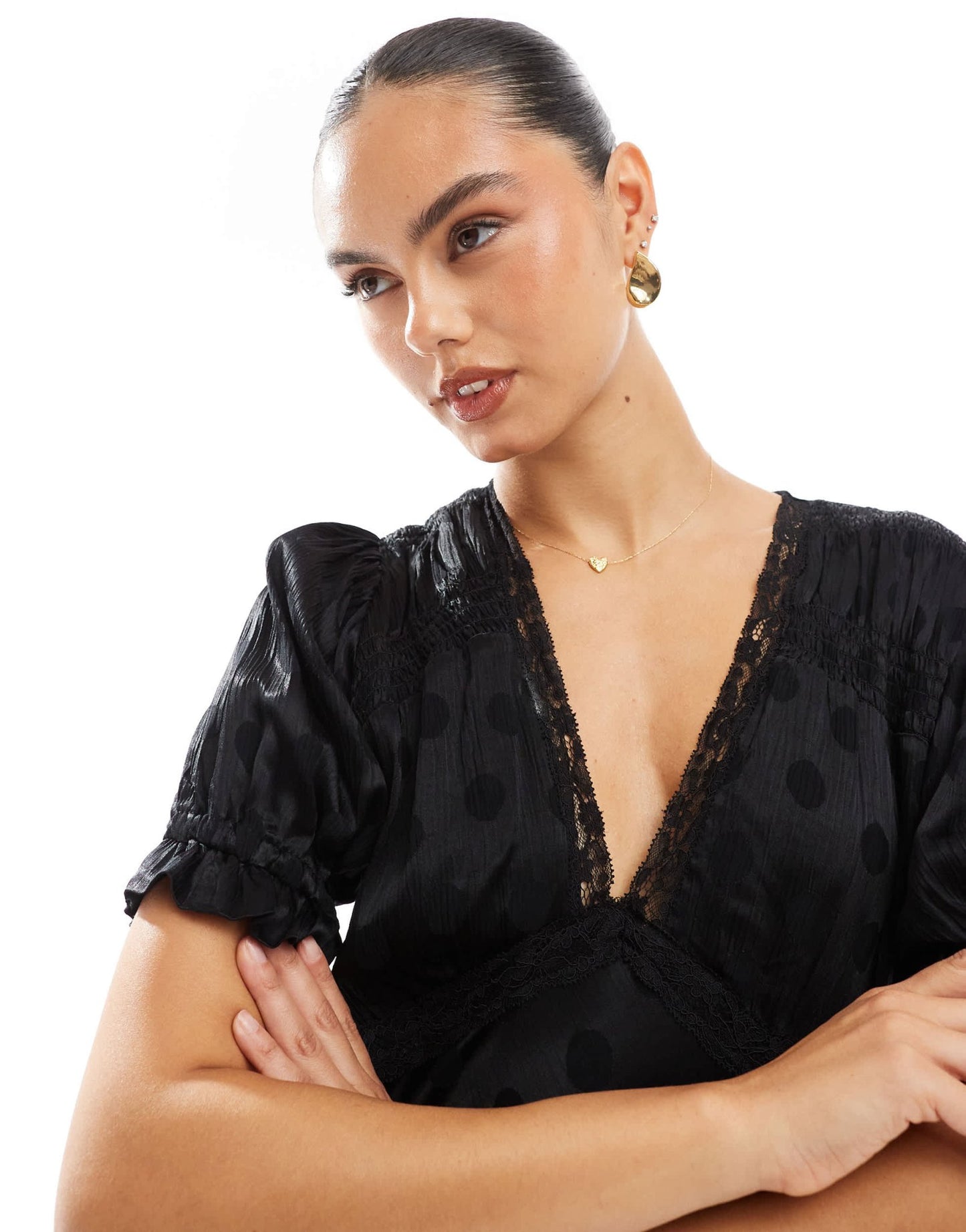 Nobody's Child Angela satin maxi dress with lace detail in black - ASOS Sample Sale