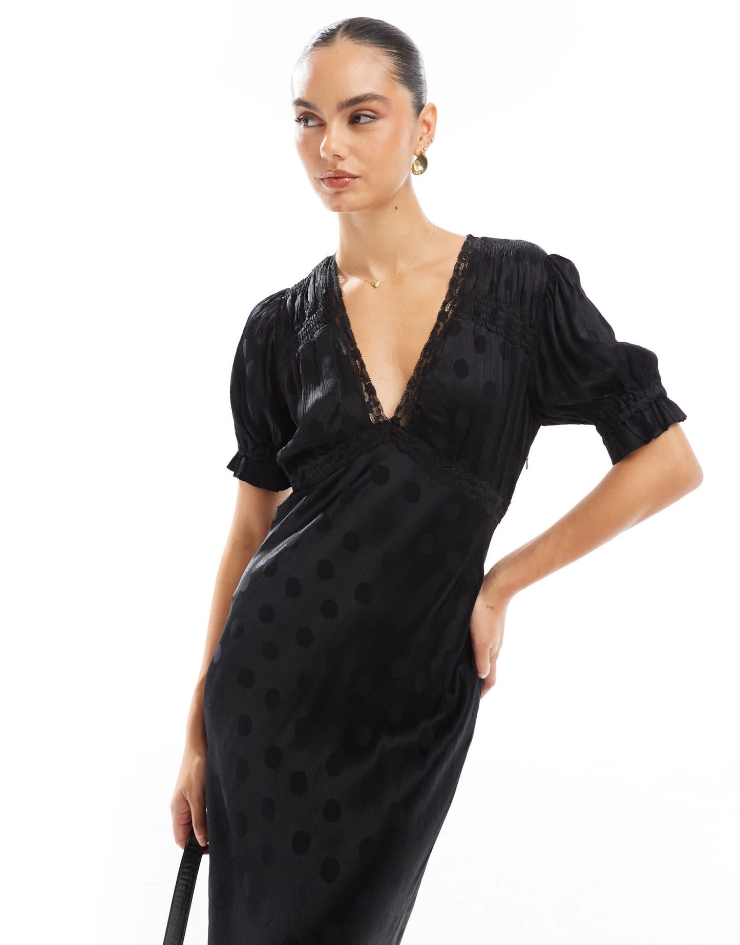 Nobody's Child Angela satin maxi dress with lace detail in black - ASOS Sample Sale