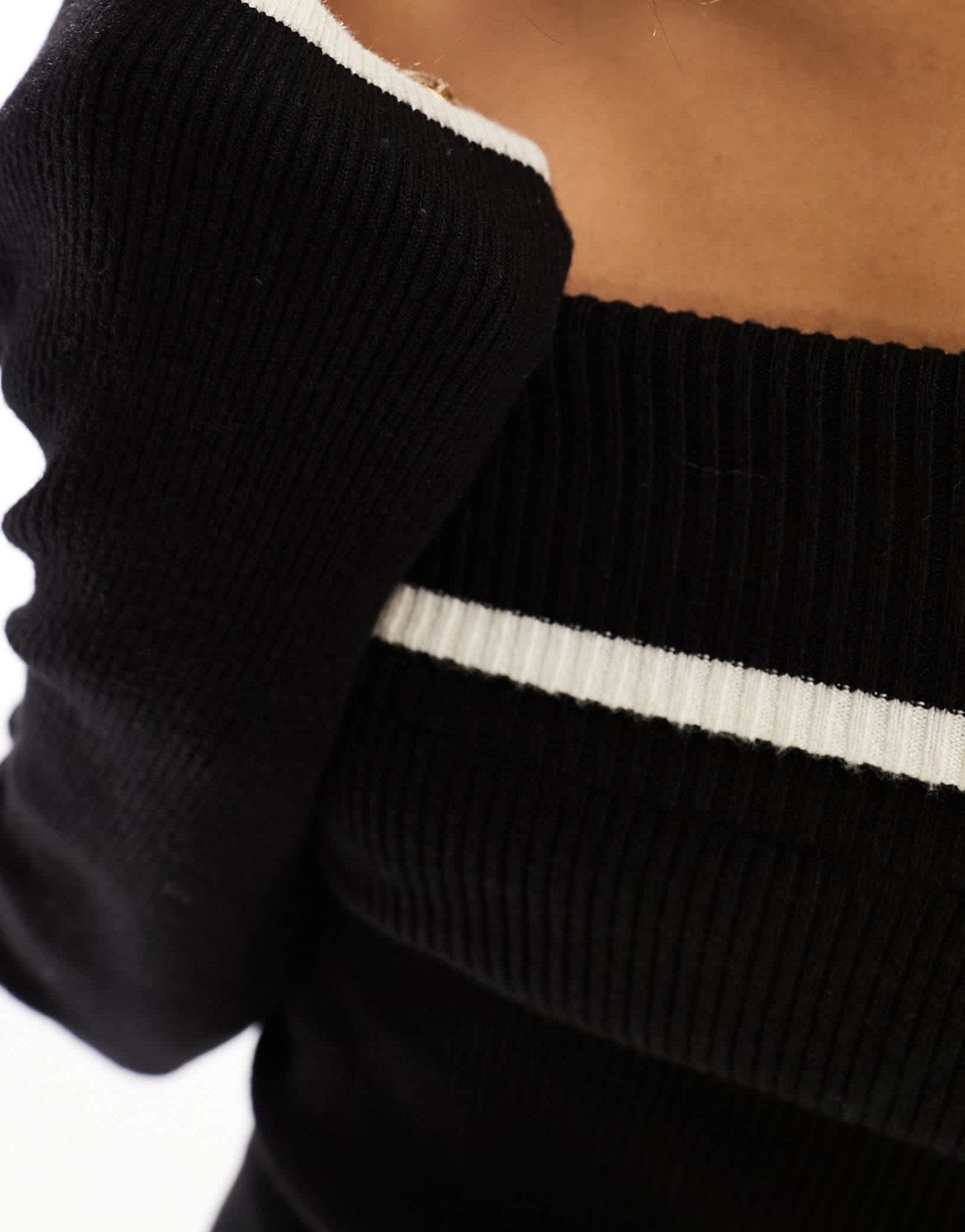 Nobody's Child bardot knitted top with tipping in black - ASOS Sample Sale
