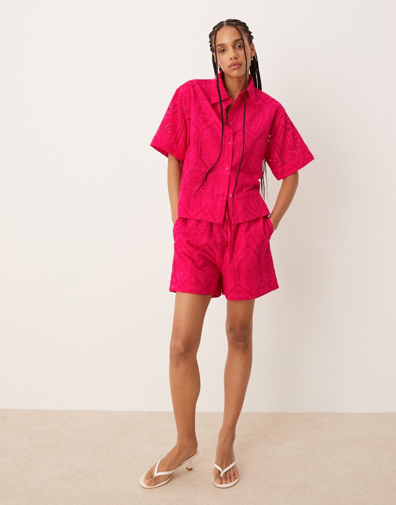 Nobody's Child Bennie cropped shirt co-ord in pink broderie - ASOS Sample Sale