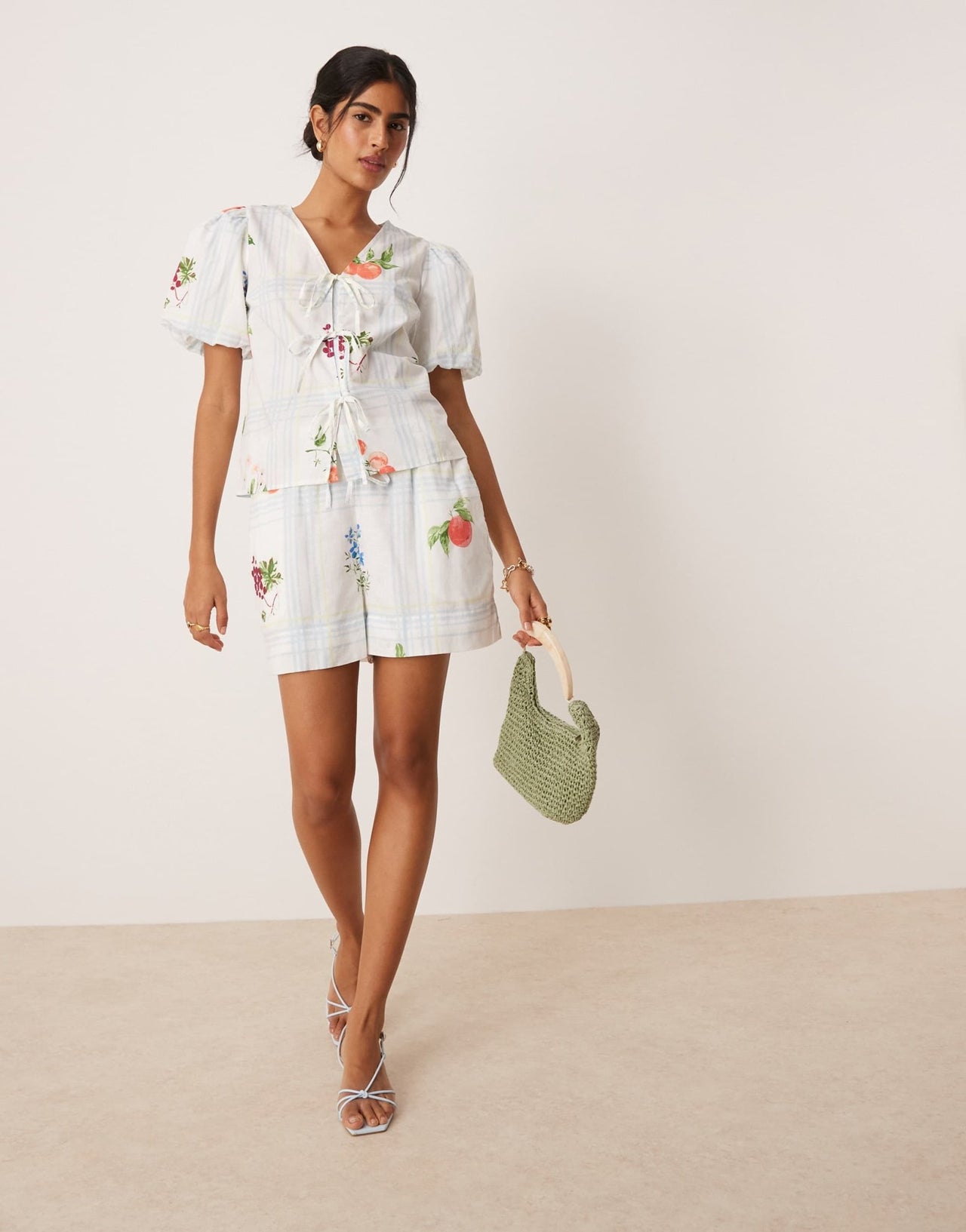 Nobody's Child Bernadetta tie-detail top co-ord in fruit check print - ASOS Sample Sale