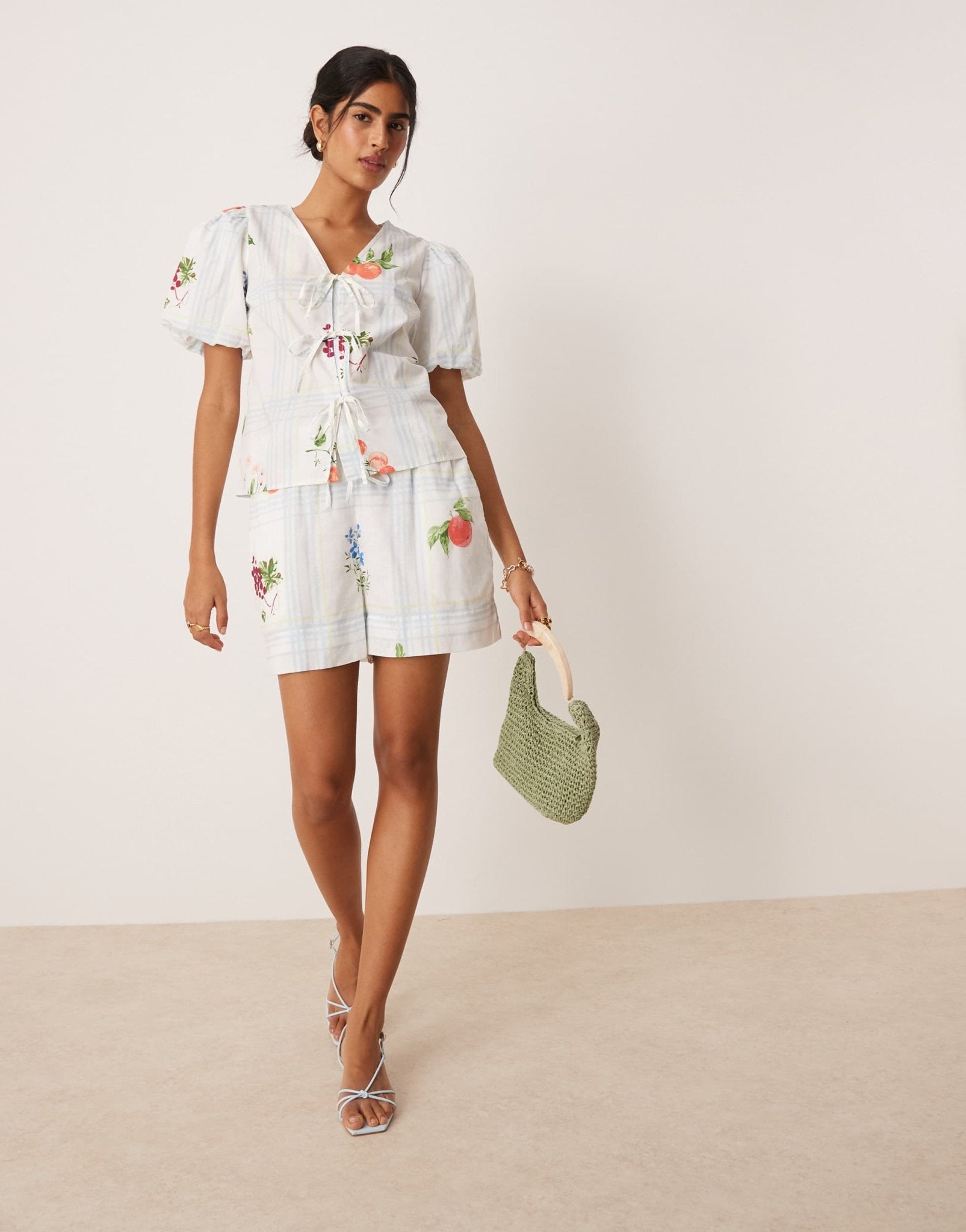 Nobody's Child Bernadetta tie-detail top co-ord in fruit check print - ASOS Sample Sale