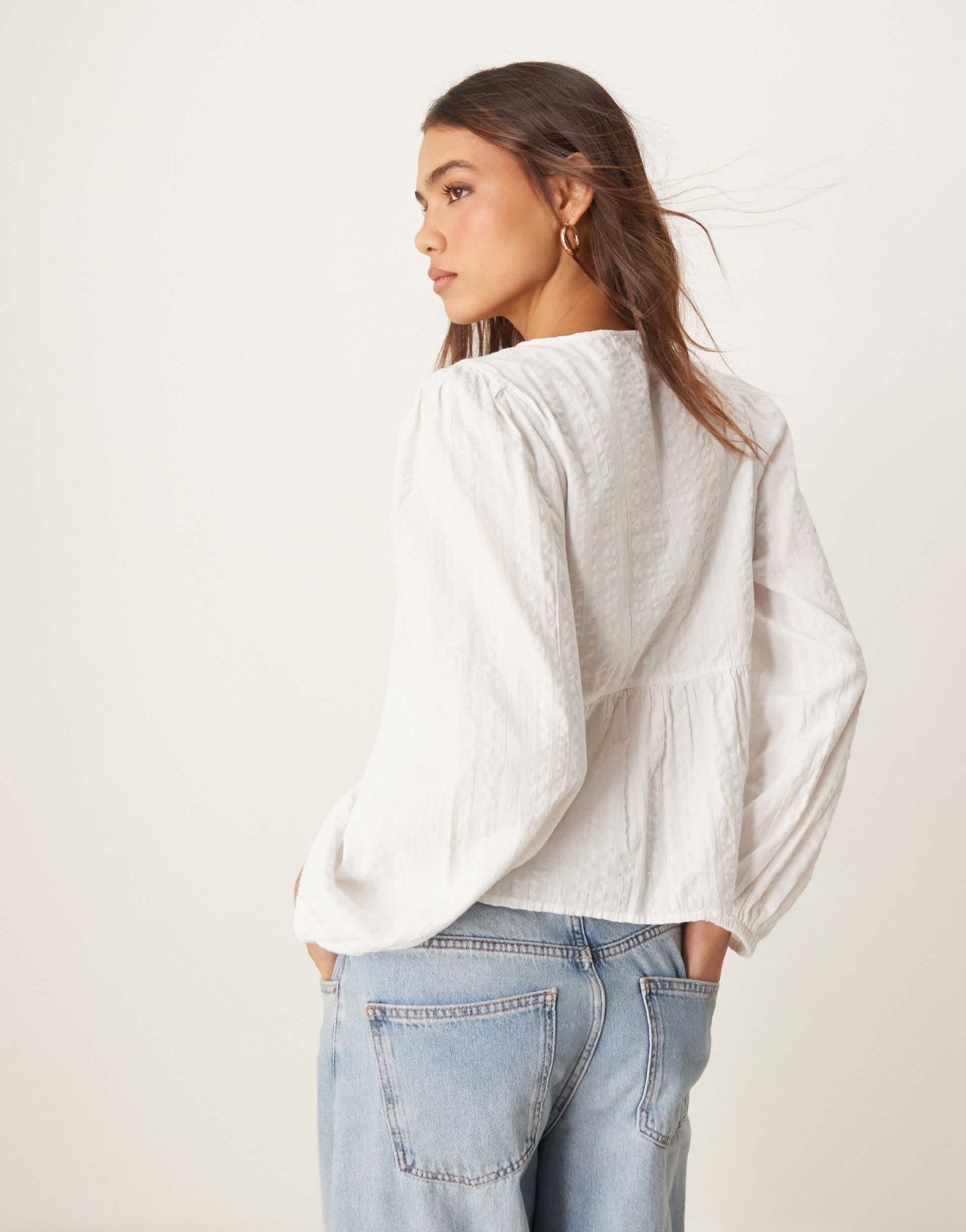 Nobody's Child Bernice tie front blouse in cream - ASOS Sample Sale
