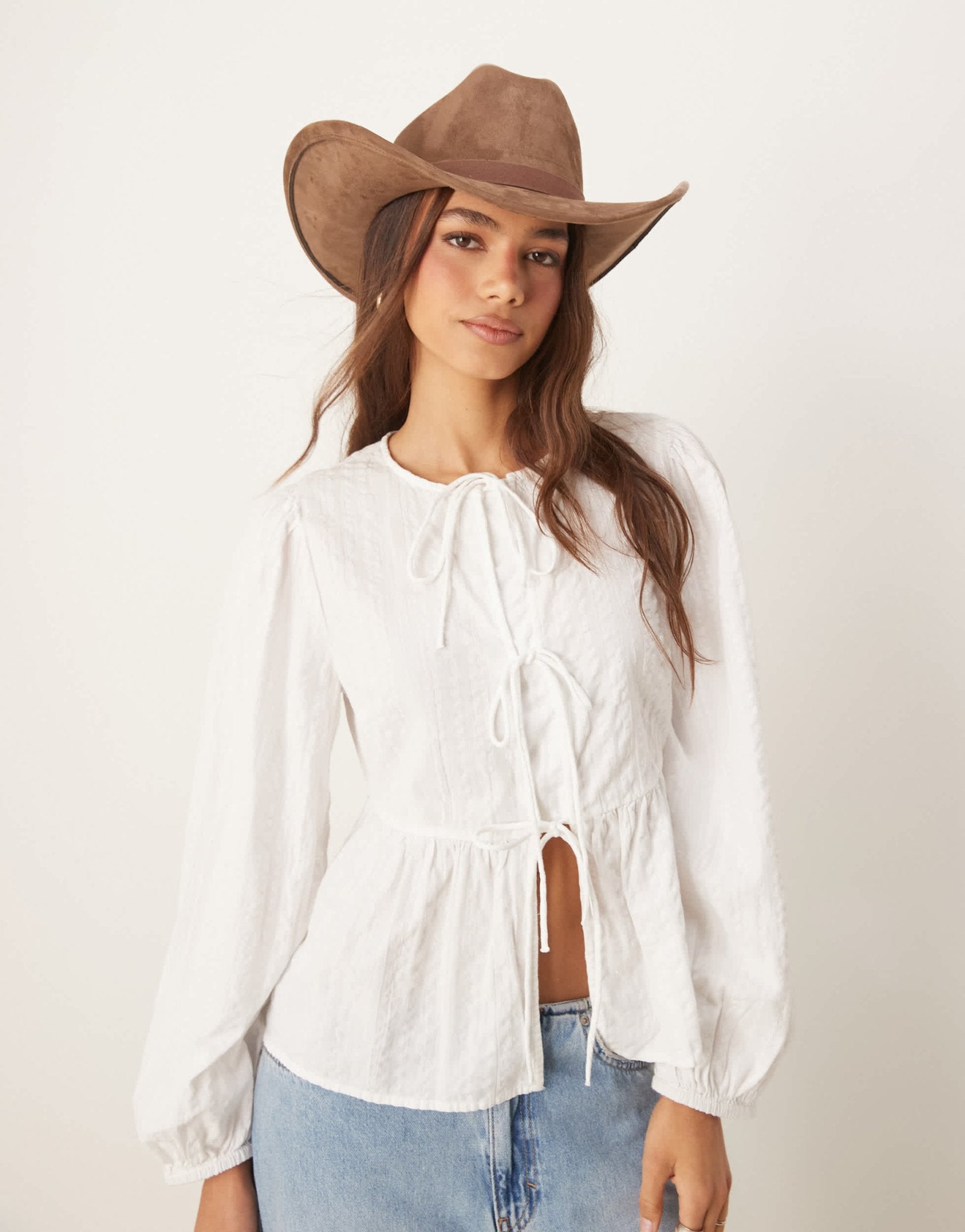 Nobody's Child Bernice tie front blouse in cream - ASOS Sample Sale