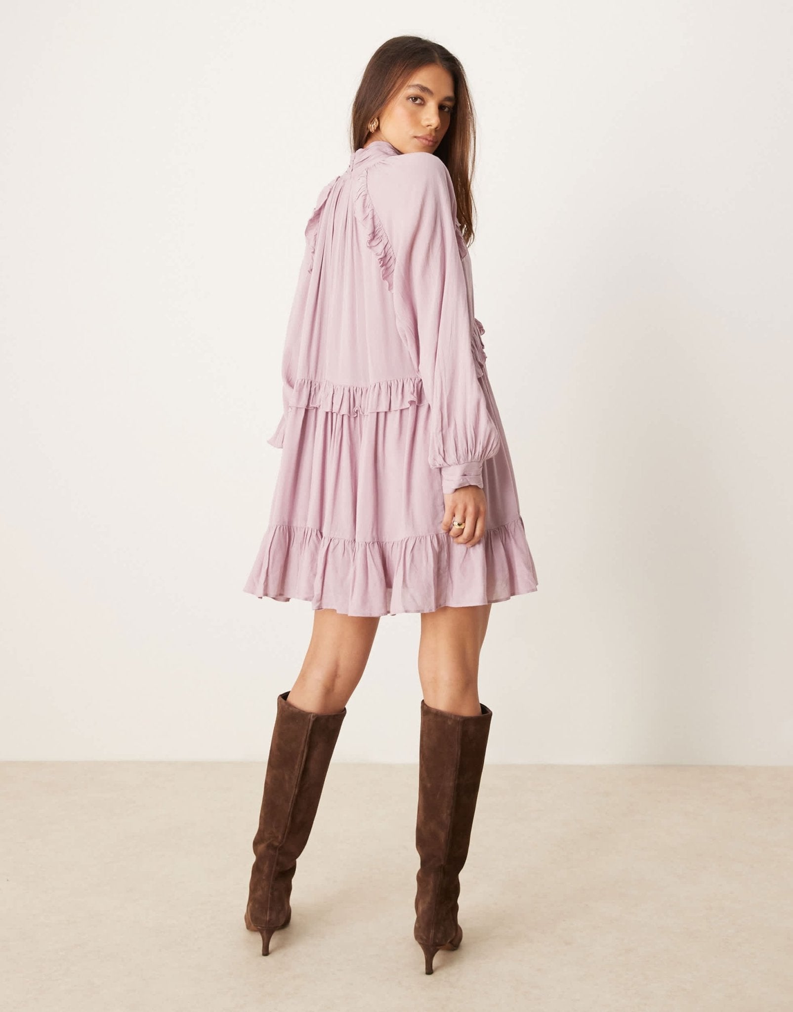 Nobody's Child Bohana boho ruffle mini dress in dusty pink - ASOS Sample Sale