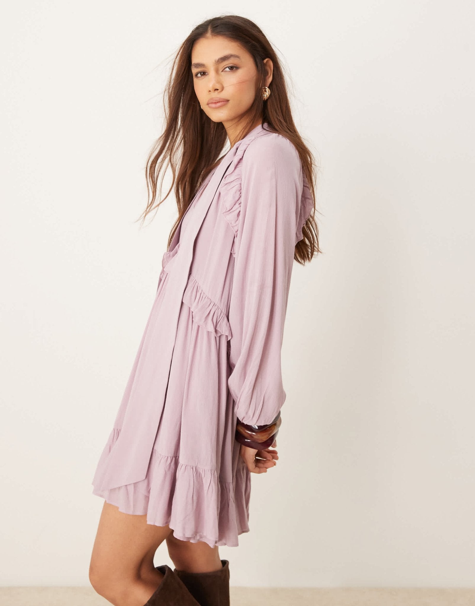 Nobody's Child Bohana boho ruffle mini dress in dusty pink - ASOS Sample Sale