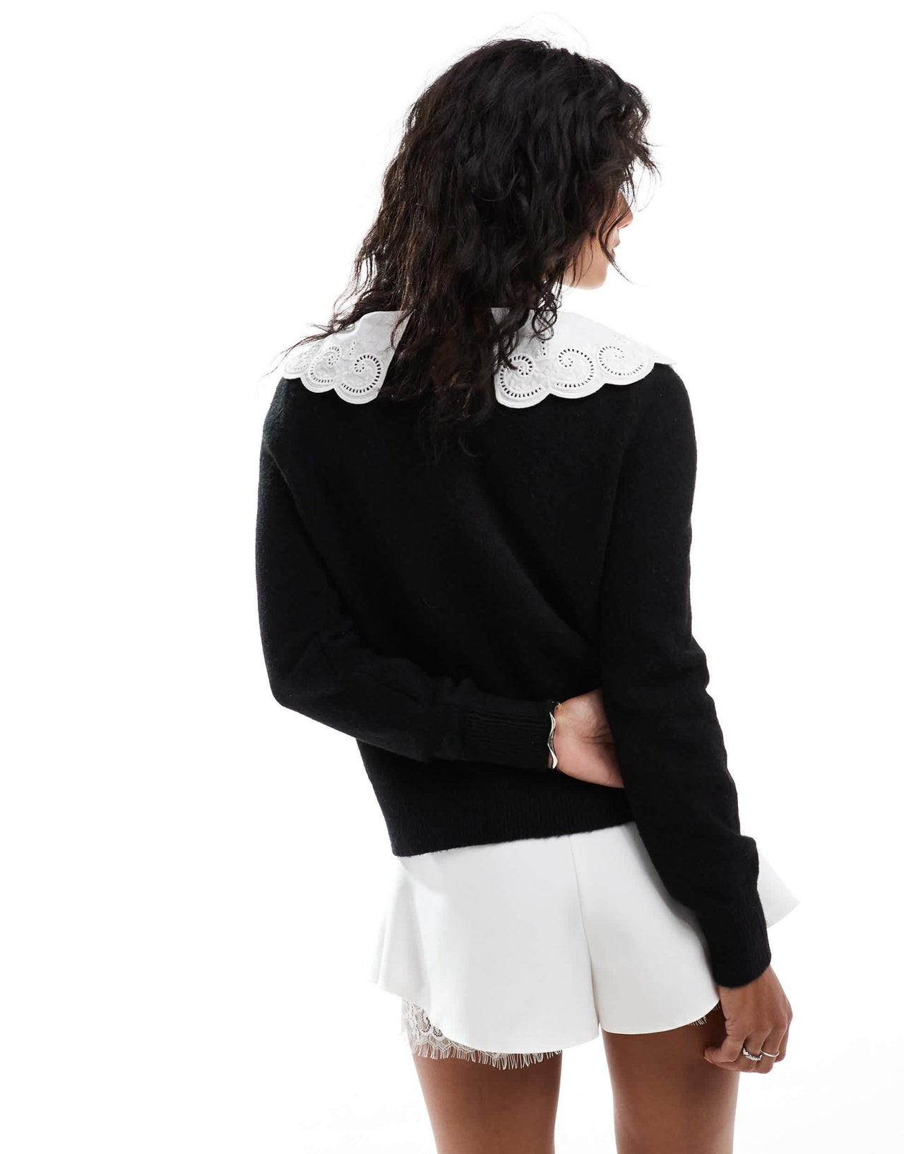 Nobody's Child broderie collar knitted jumper in black and white - ASOS Sample Sale