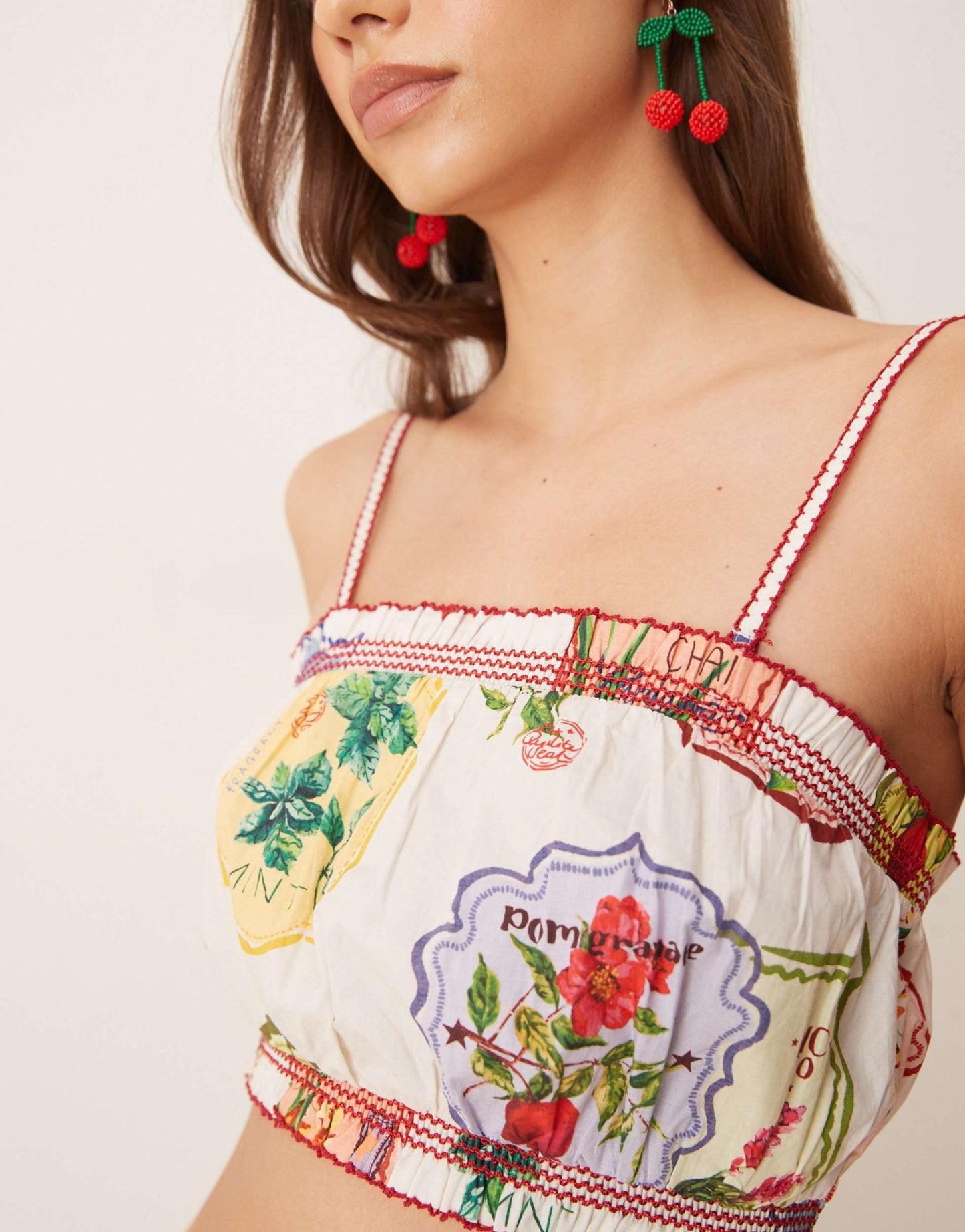 Nobody's Child Chai cropped cami top co-ord in postcard fruit print - ASOS Sample Sale