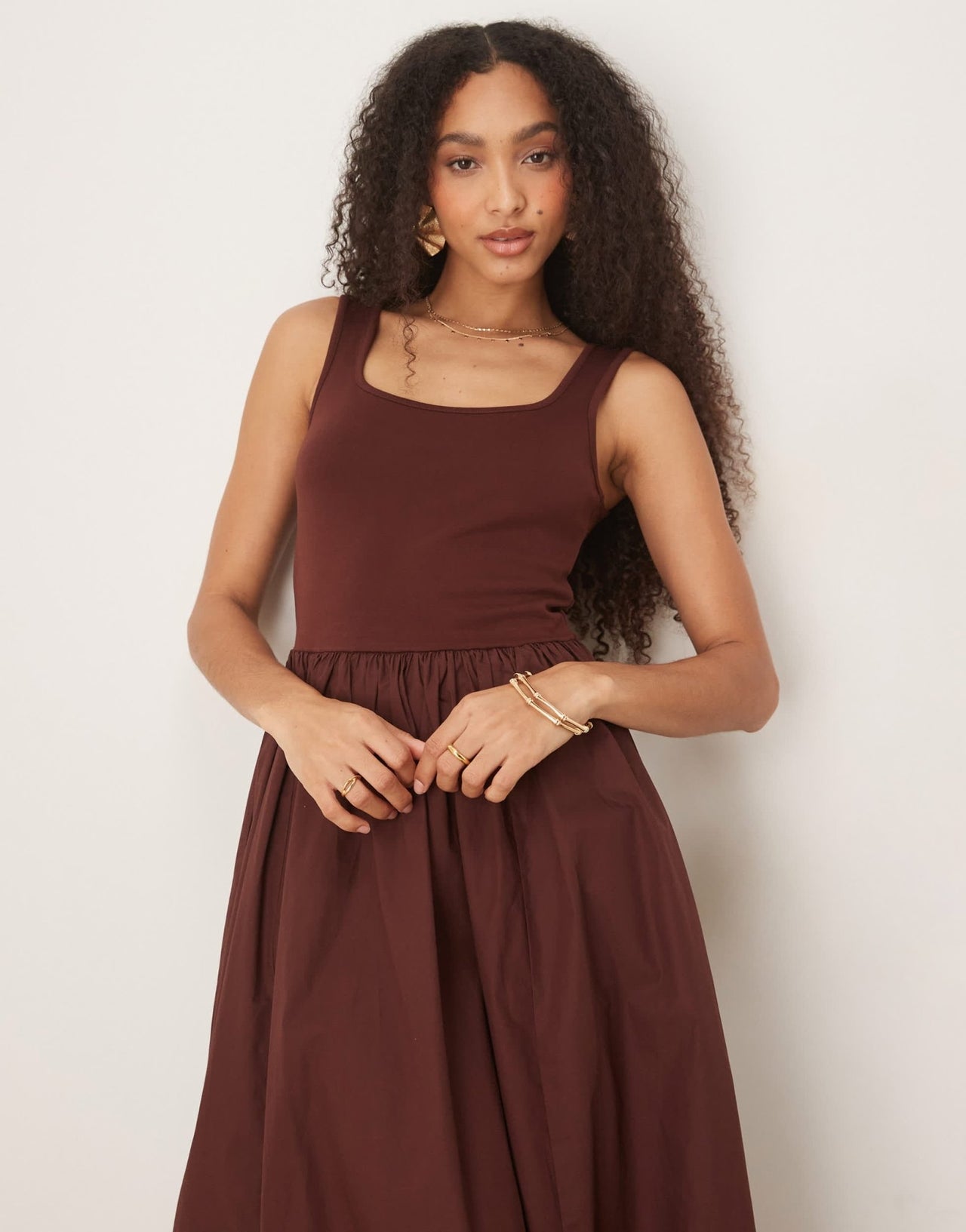 Nobody's Child Colorado square neck midi dress in brown - ASOS Sample Sale