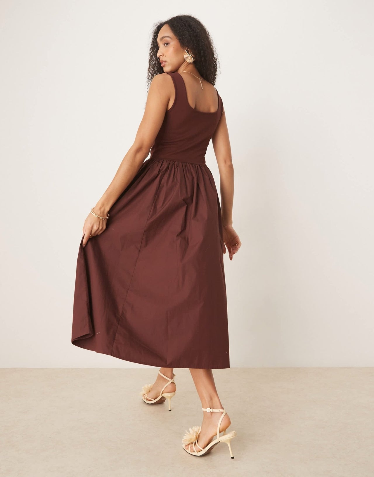 Nobody's Child Colorado square neck midi dress in brown - ASOS Sample Sale