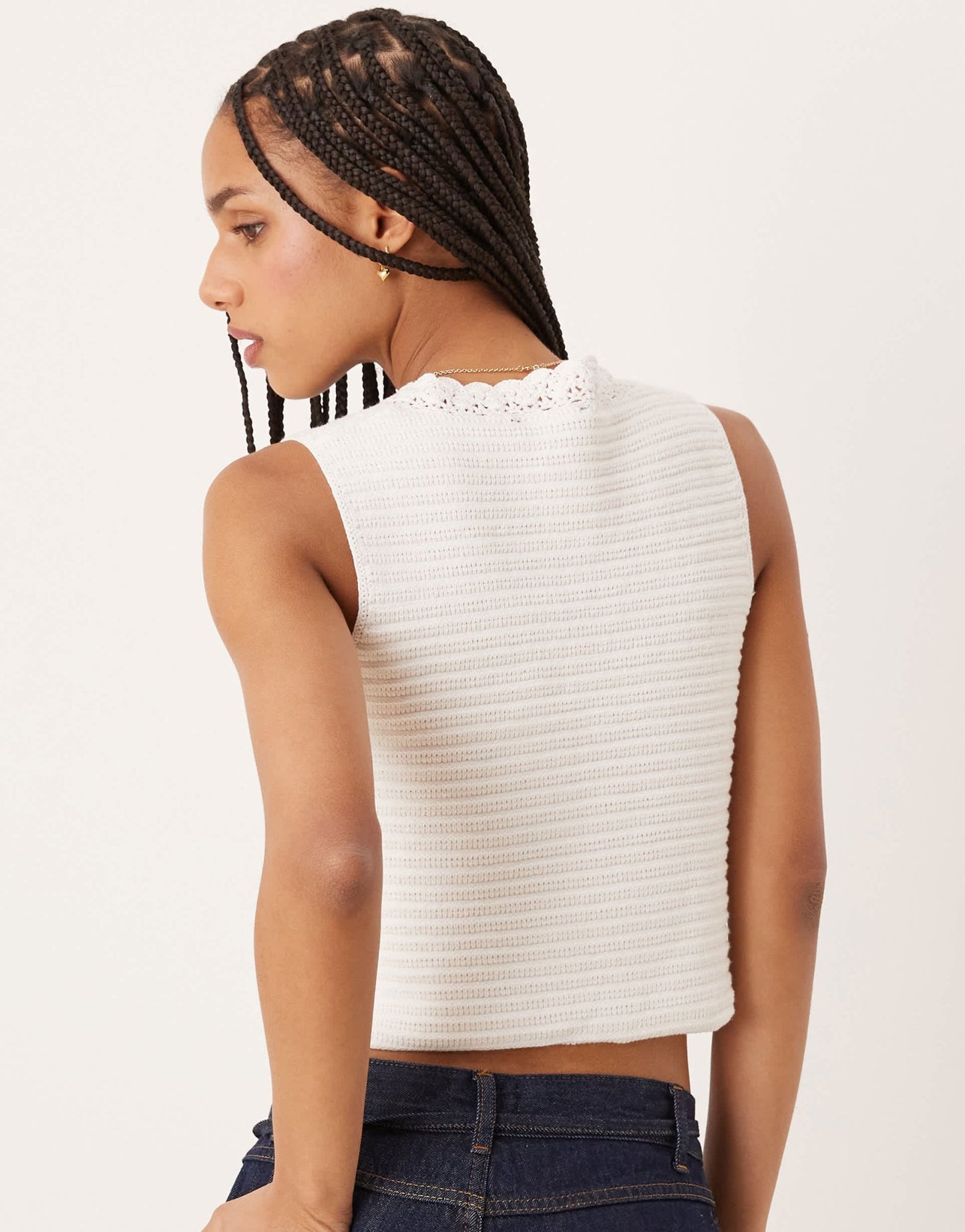 Nobody's Child crochet knitted waistcoat in white - ASOS Sample Sale