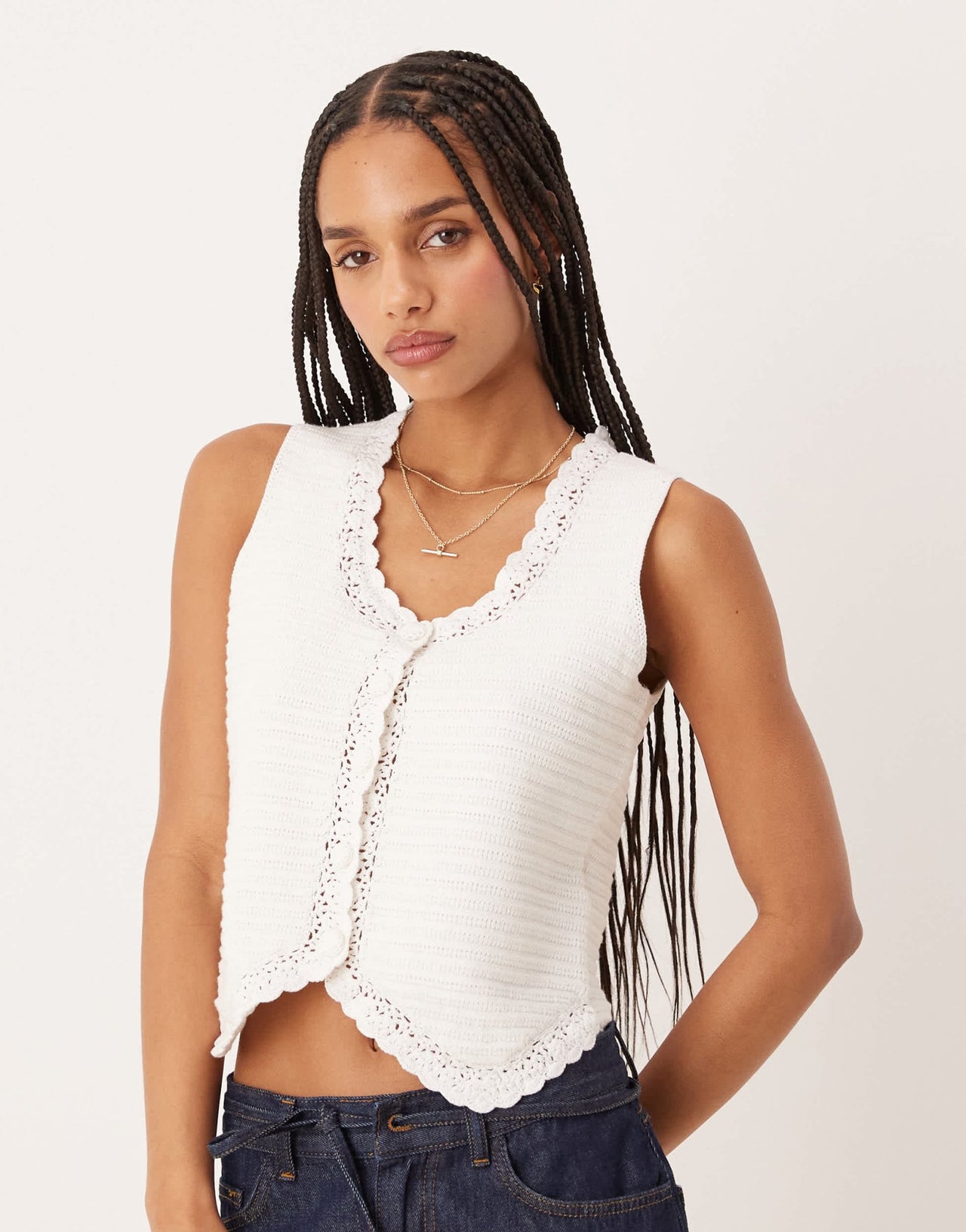 Nobody's Child crochet knitted waistcoat in white - ASOS Sample Sale
