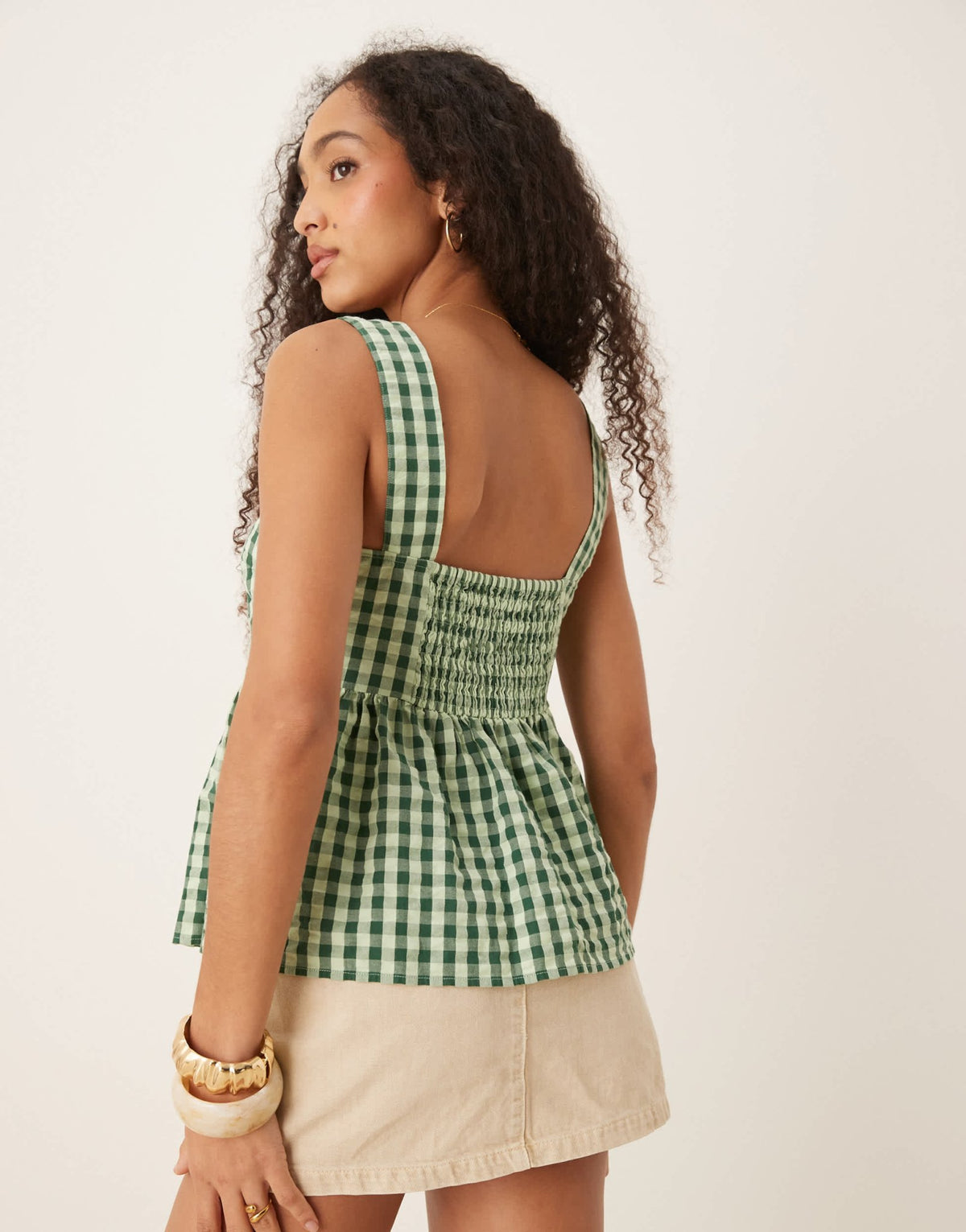 Nobody's Child Dana sleeveless peplum top in green gingham - ASOS Sample Sale