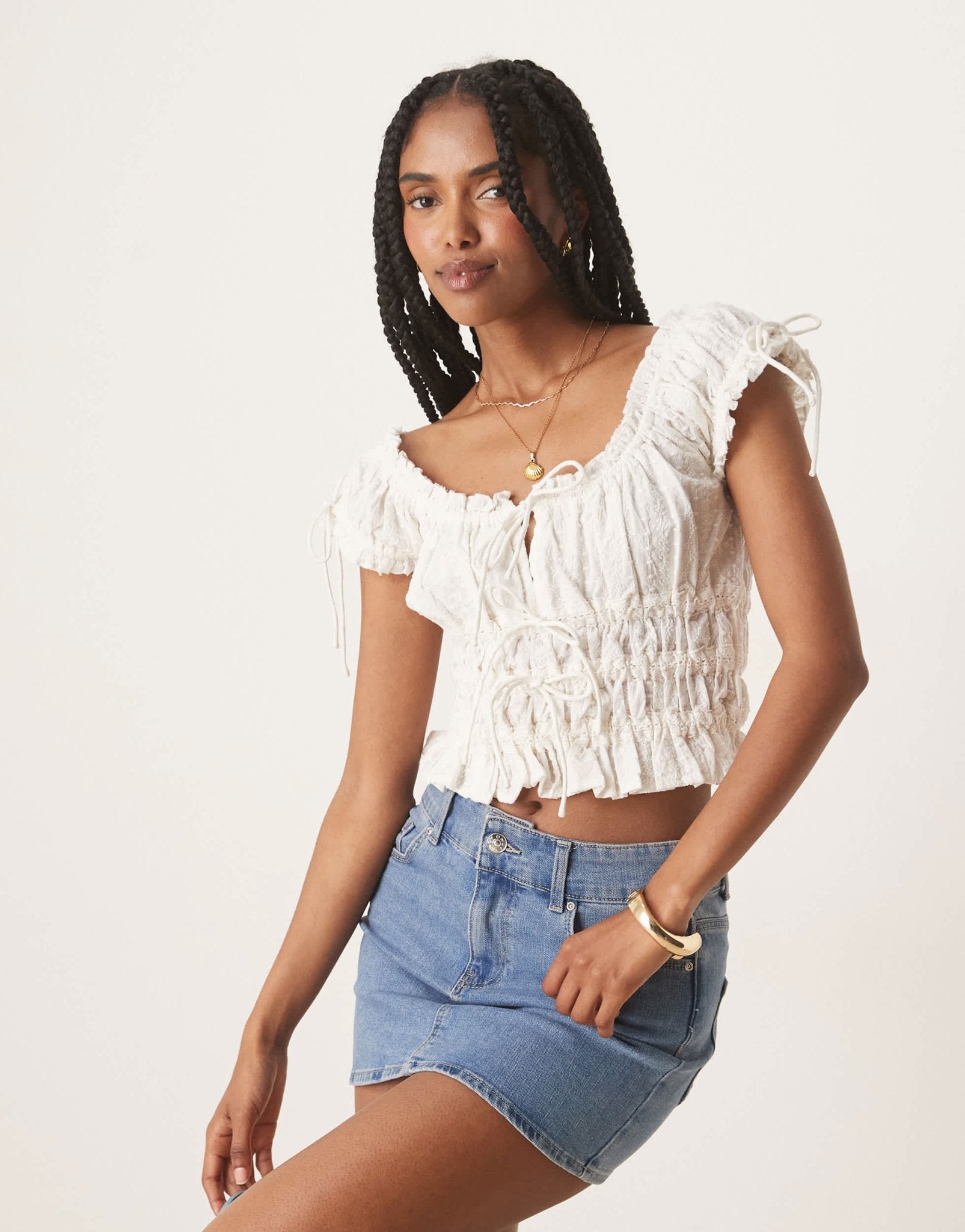Nobody's Child Ella shirred crop top in white - ASOS Sample Sale