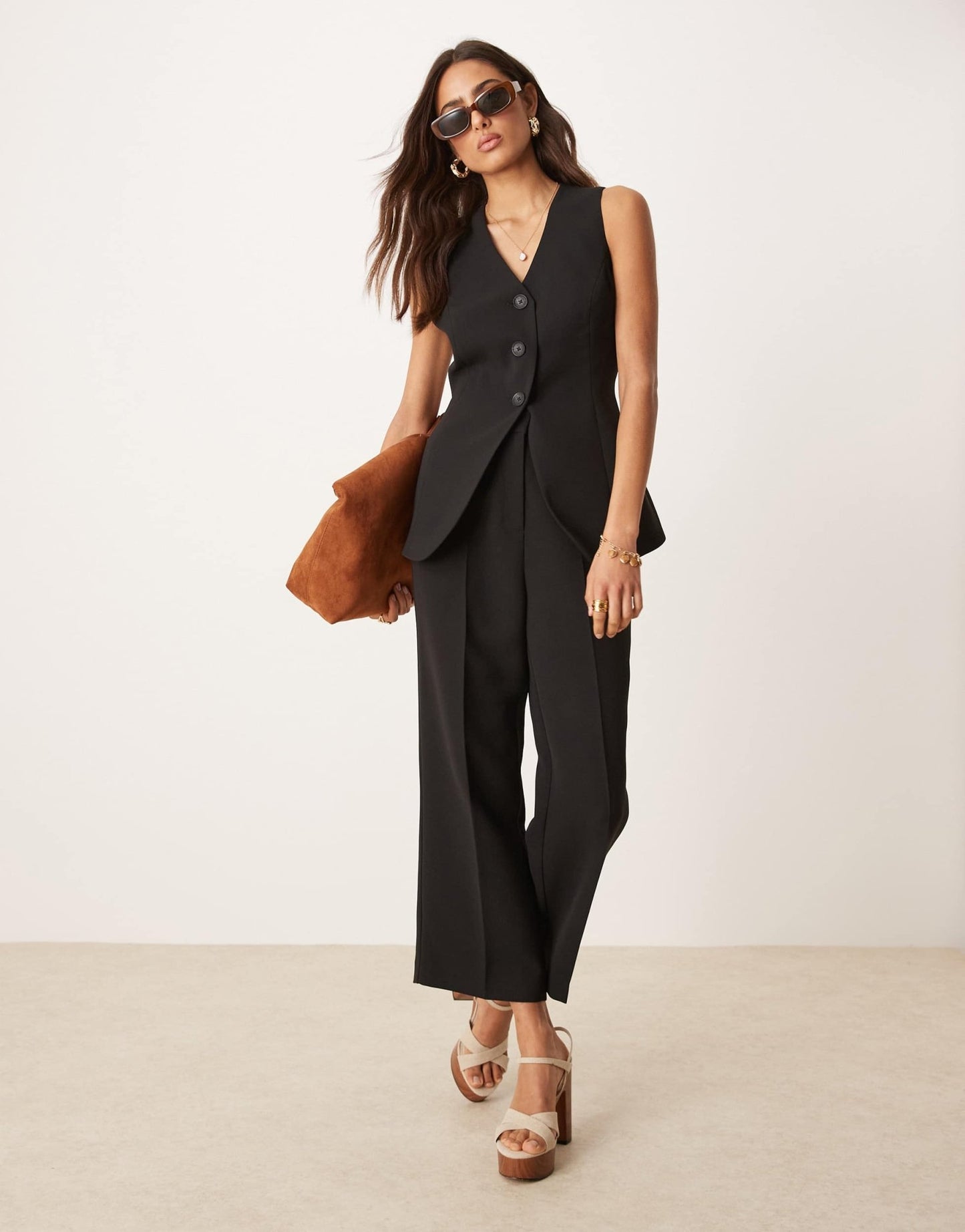 Nobody's Child Etta crop tailored trousers co-ord in black - ASOS Sample Sale