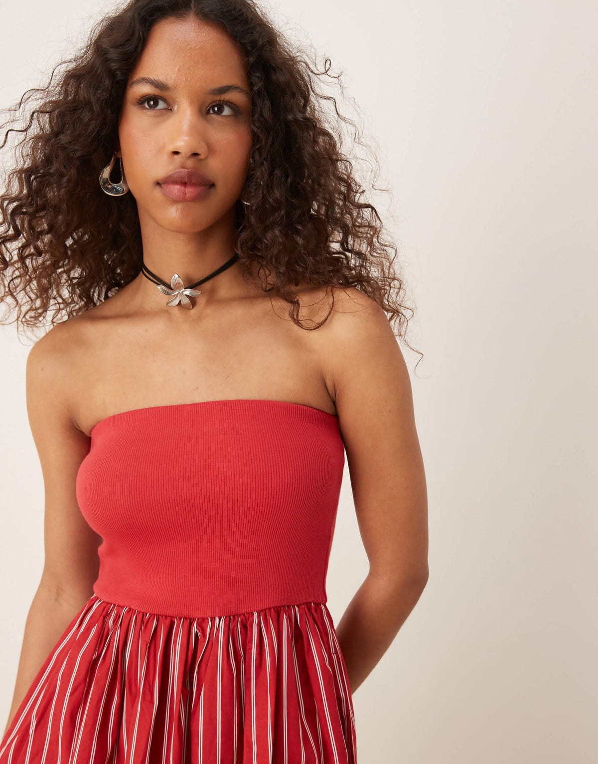 Nobody's Child Felicity contrast bandeau midi dress in pink stripe - ASOS Sample Sale