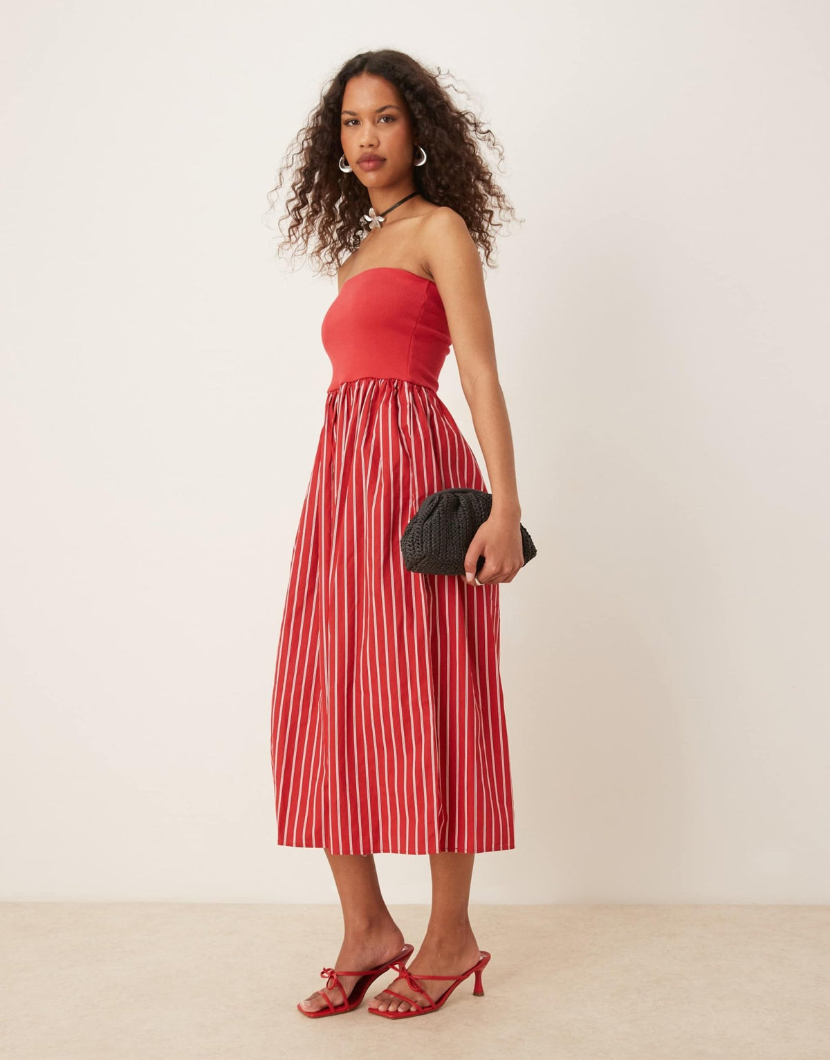 Nobody's Child Felicity contrast bandeau midi dress in pink stripe - ASOS Sample Sale