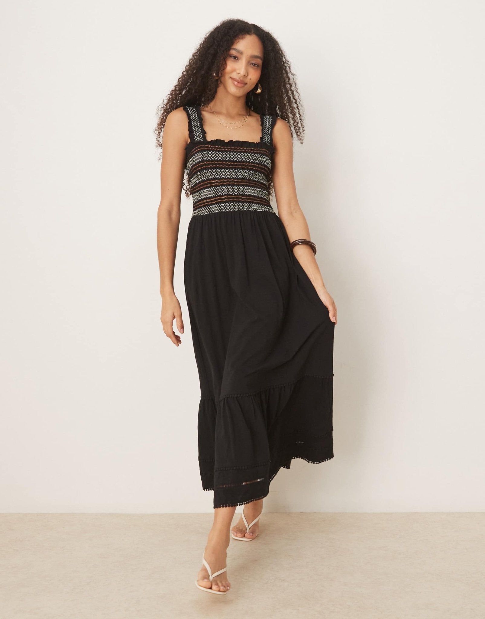 Nobody's Child Fifi square neck maxi dress with stripe bodice in black - ASOS Sample Sale