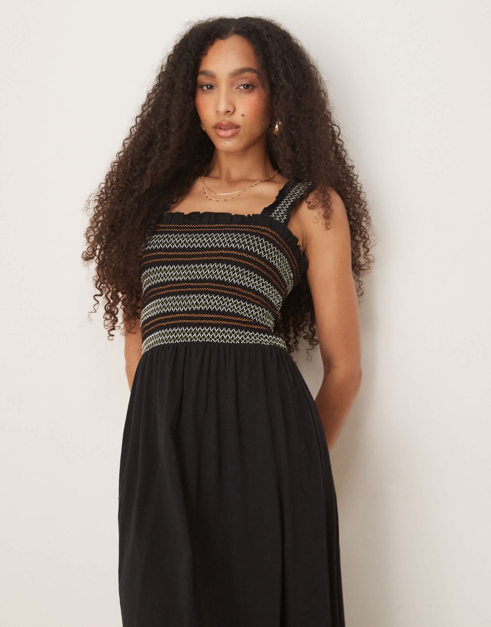Nobody's Child Fifi square neck maxi dress with stripe bodice in black - ASOS Sample Sale