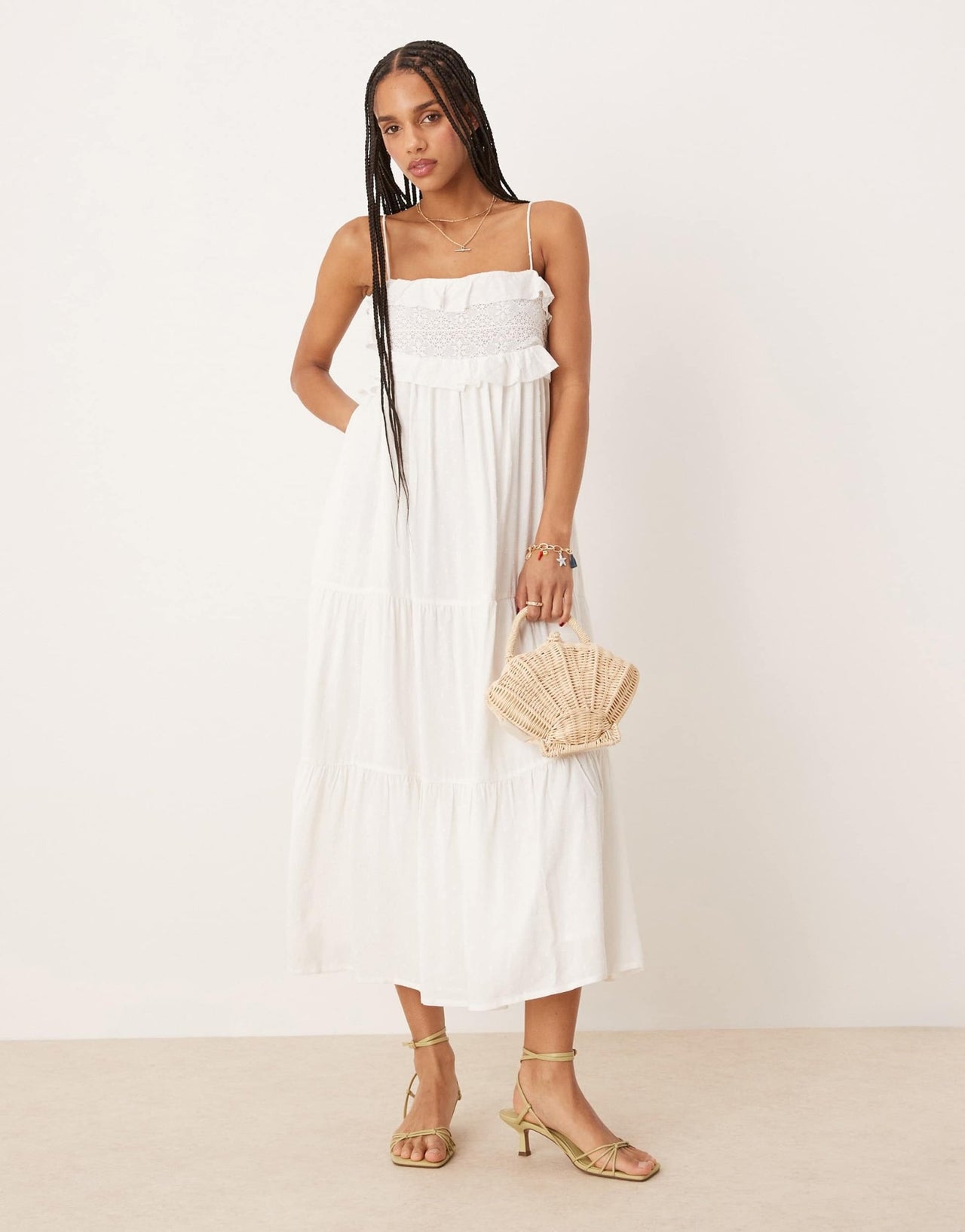 Nobody's Child Florian ruffle cami midi dress in white - ASOS Sample Sale