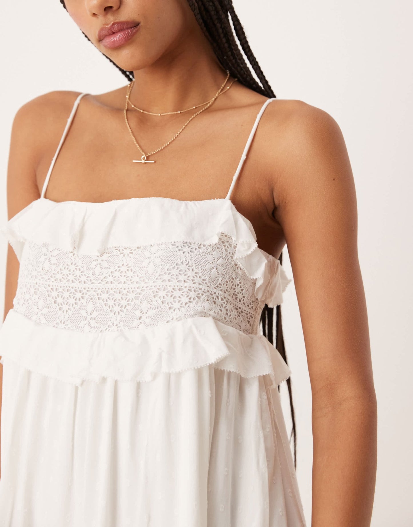 Nobody's Child Florian ruffle cami midi dress in white - ASOS Sample Sale