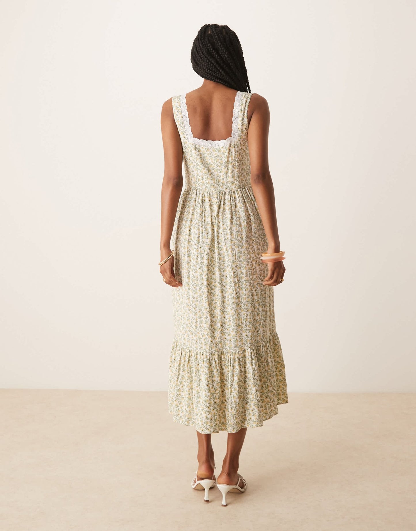 Nobody's Child Heather lace trim midi dress in green floral - ASOS Sample Sale