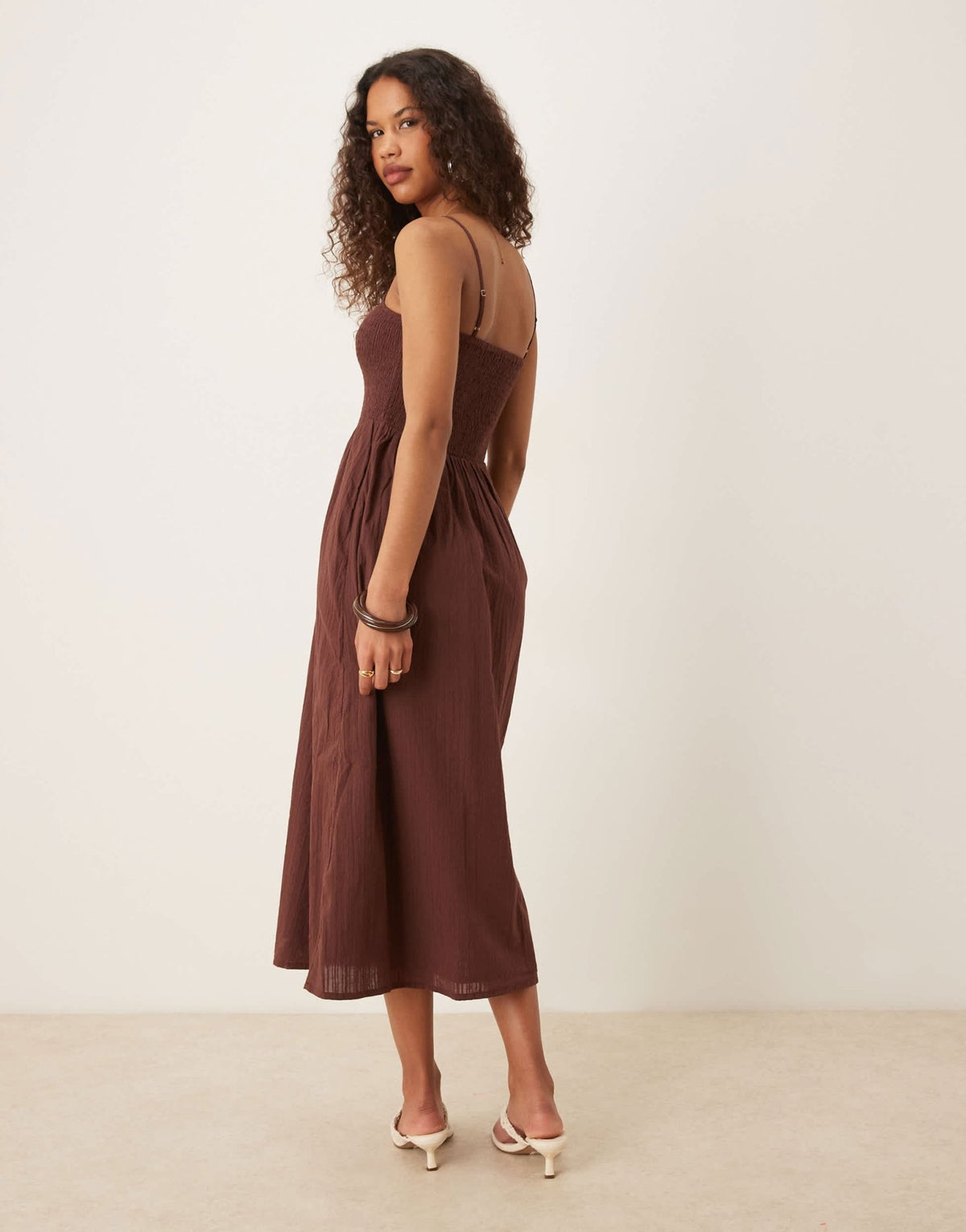 Nobody's Child Imogen strappy midi dress with v-waist in brown - ASOS Sample Sale