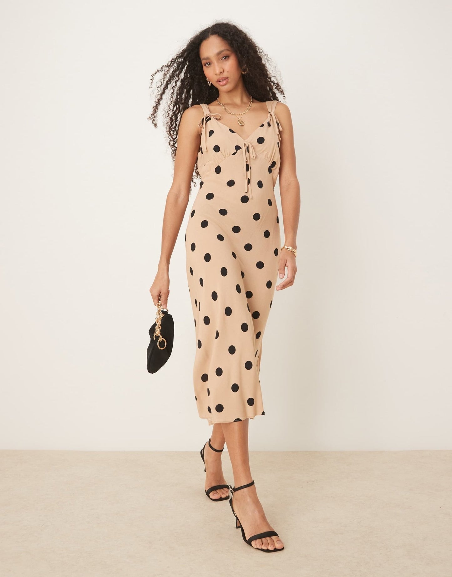 Nobody's Child Jamilia strappy midi dress in tan spot - ASOS Sample Sale