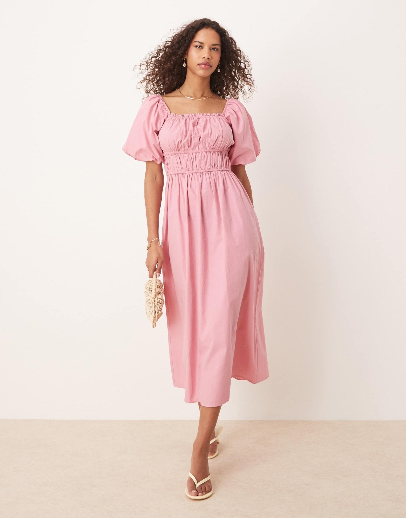 Nobody's Child Kurtis puff sleeve midi dress in pink - ASOS Sample Sale