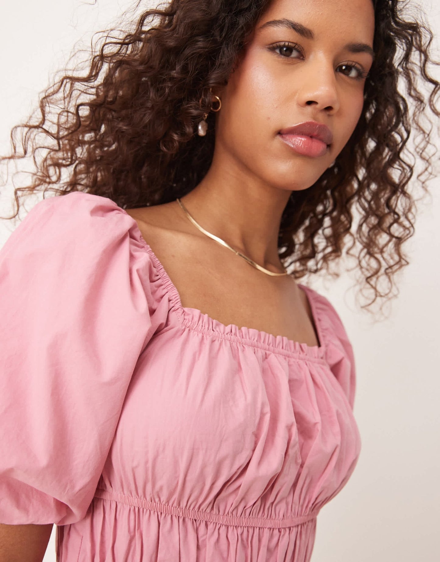 Nobody's Child Kurtis puff sleeve midi dress in pink - ASOS Sample Sale