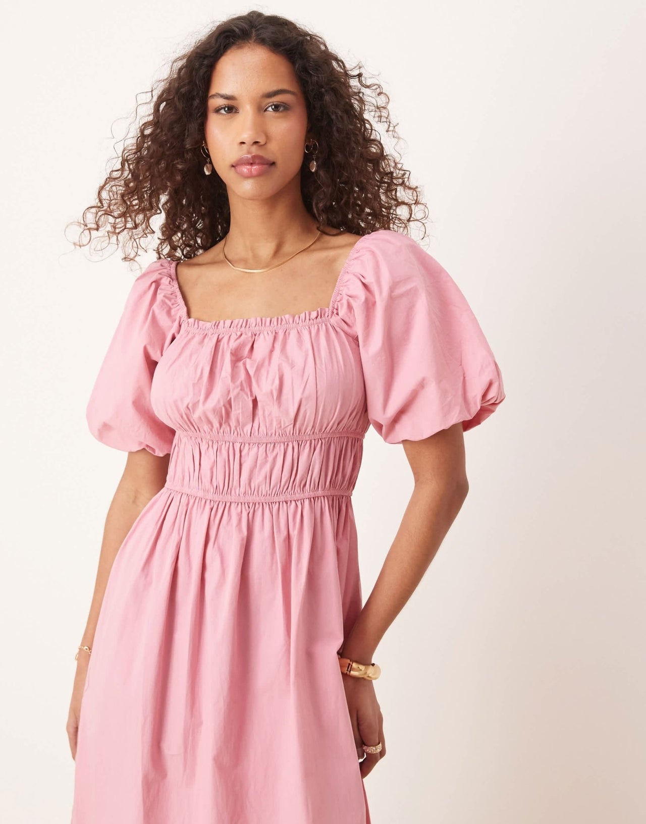 Nobody's Child Kurtis puff sleeve midi dress in pink - ASOS Sample Sale