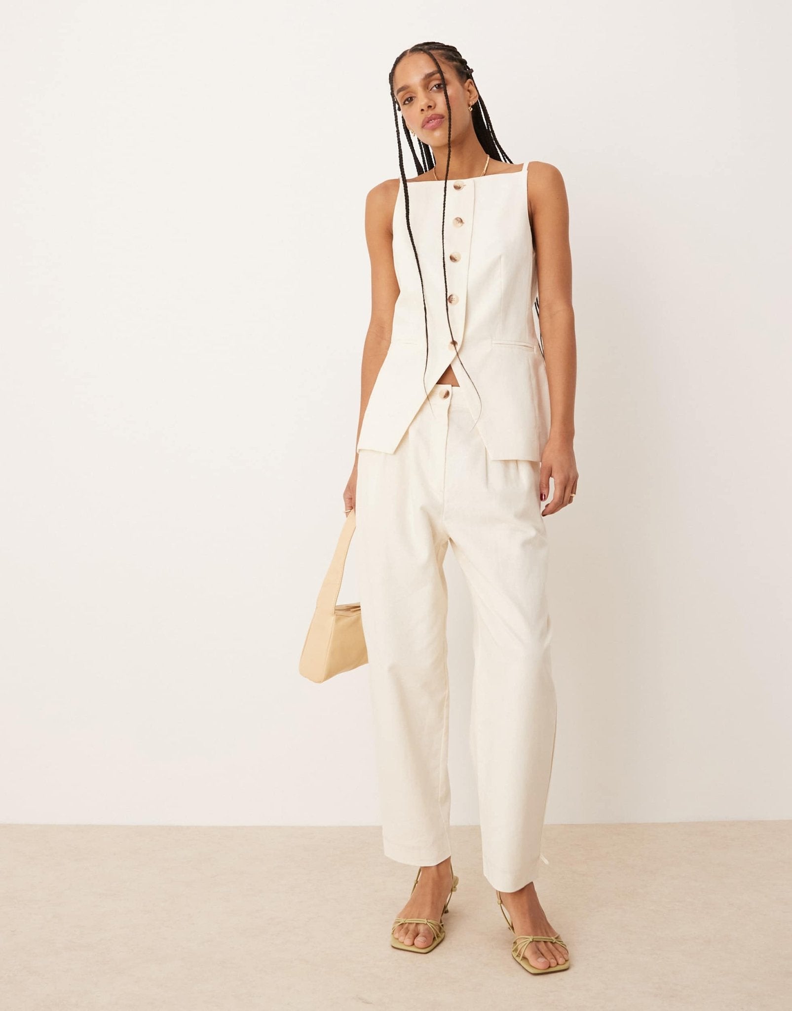 Nobody's Child Liam barrel leg tailored trousers co-ord in cream - ASOS Sample Sale