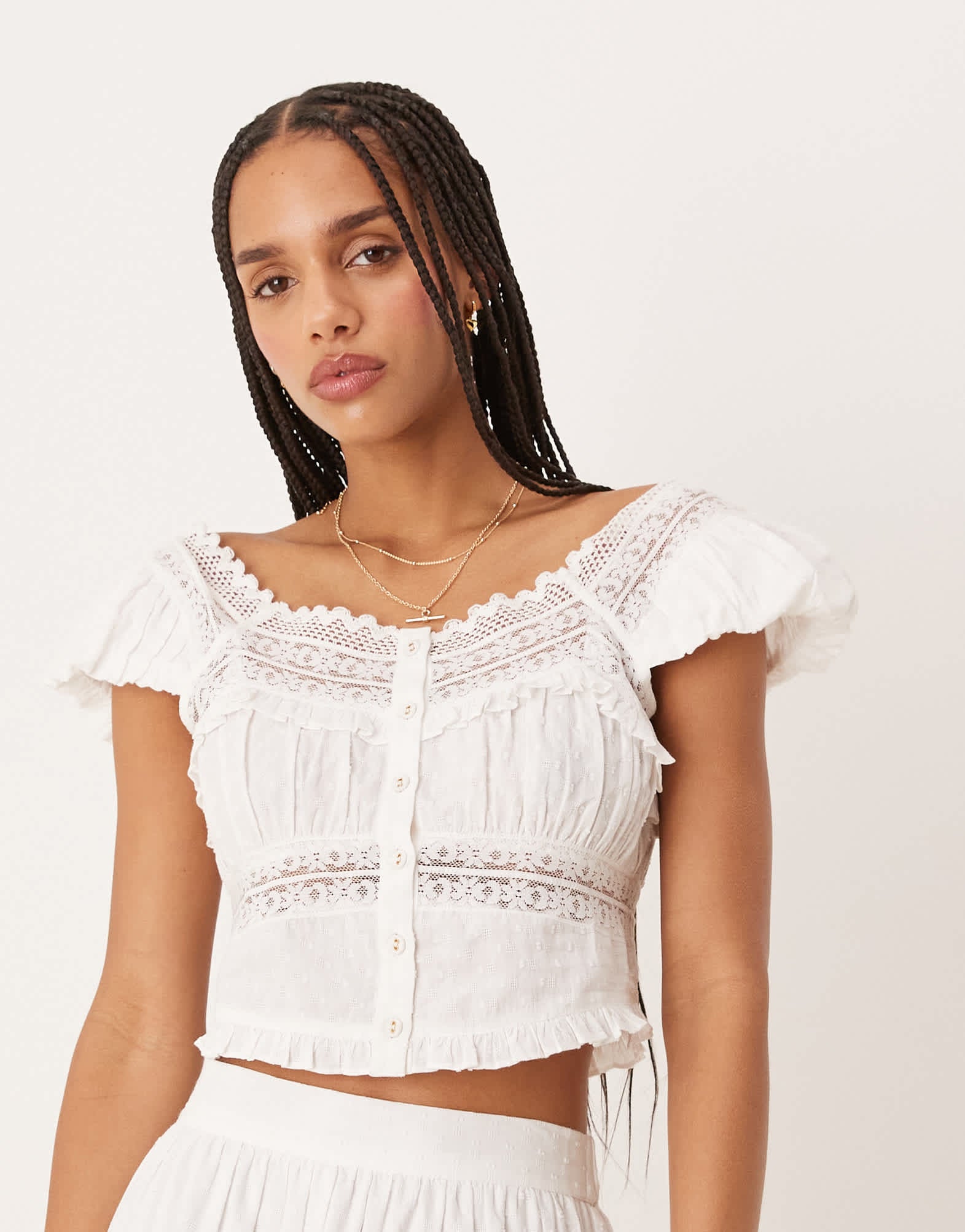 Nobody's Child Lola panelled milkmaid crop top co-ord in white - ASOS Sample Sale